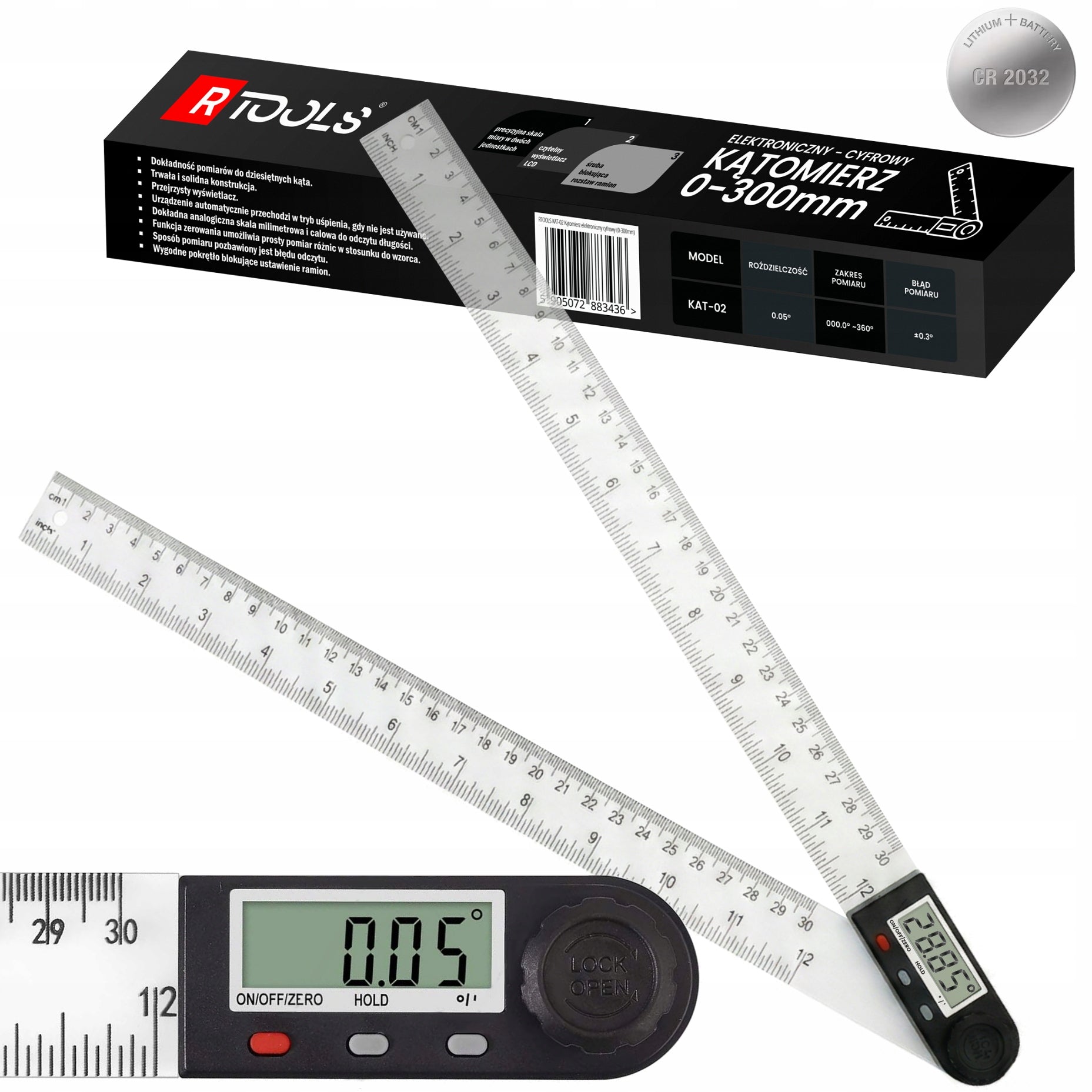 PRECISION ELECTRONIC PROTRACTOR 2IN1 DIGITAL LCD SCREEN 360°LINE 300mm