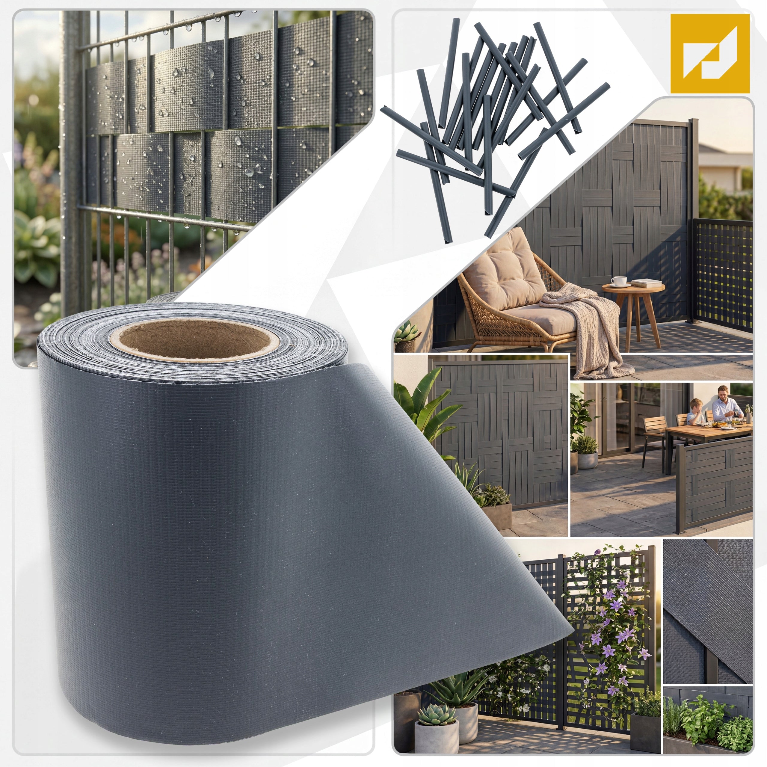 PREMIUM ANTHRACITE FENCE TAPE 19CM x 35M PVC 20 CLIPS 450G RINO Manufacturer code RN-30570