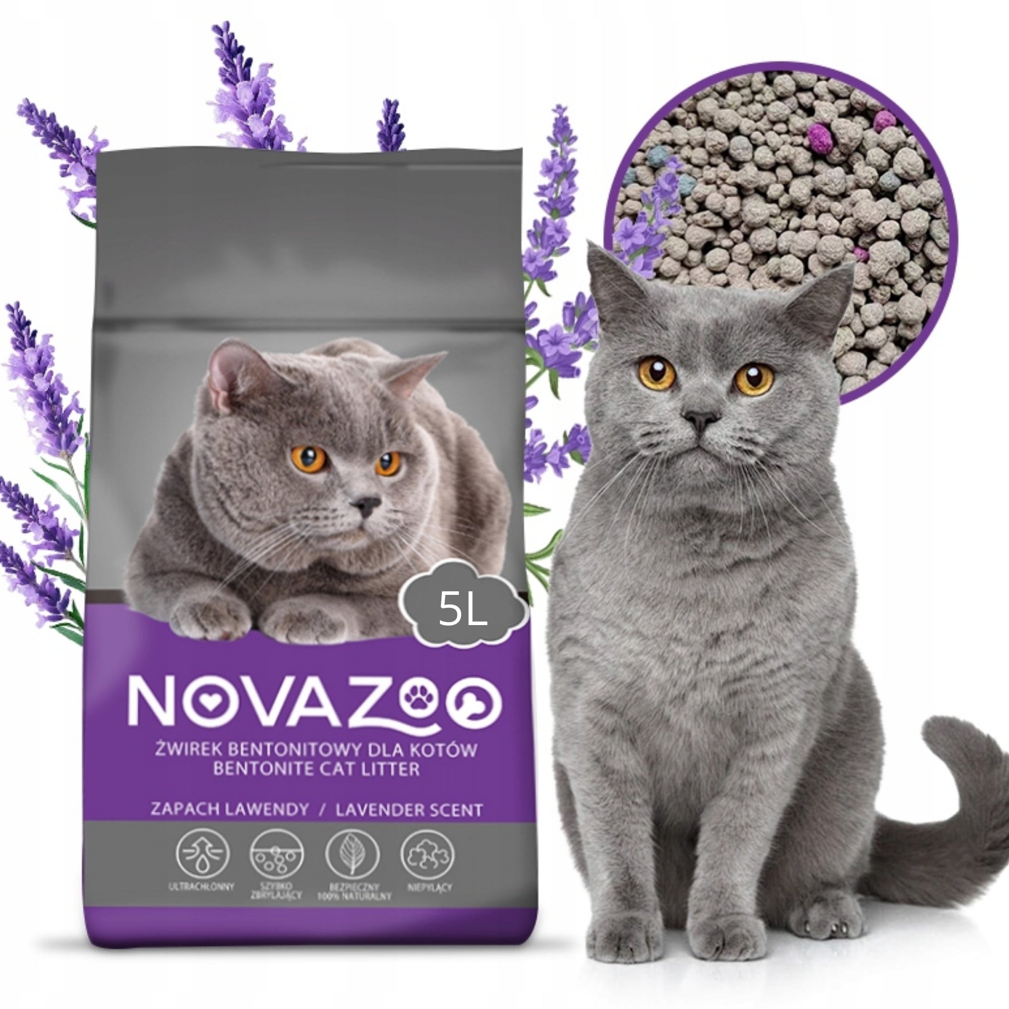 PREMIUM BENTONITE LITTER 5L LAVENDER CLUMPING DUST-FREE NATURAL