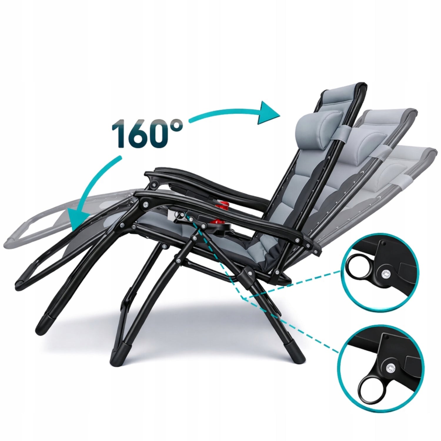 PREMIUM Folding GARDEN LOUNGER WITH FILLING AND BEACH CUSHION + TABLE Brand Masuletto