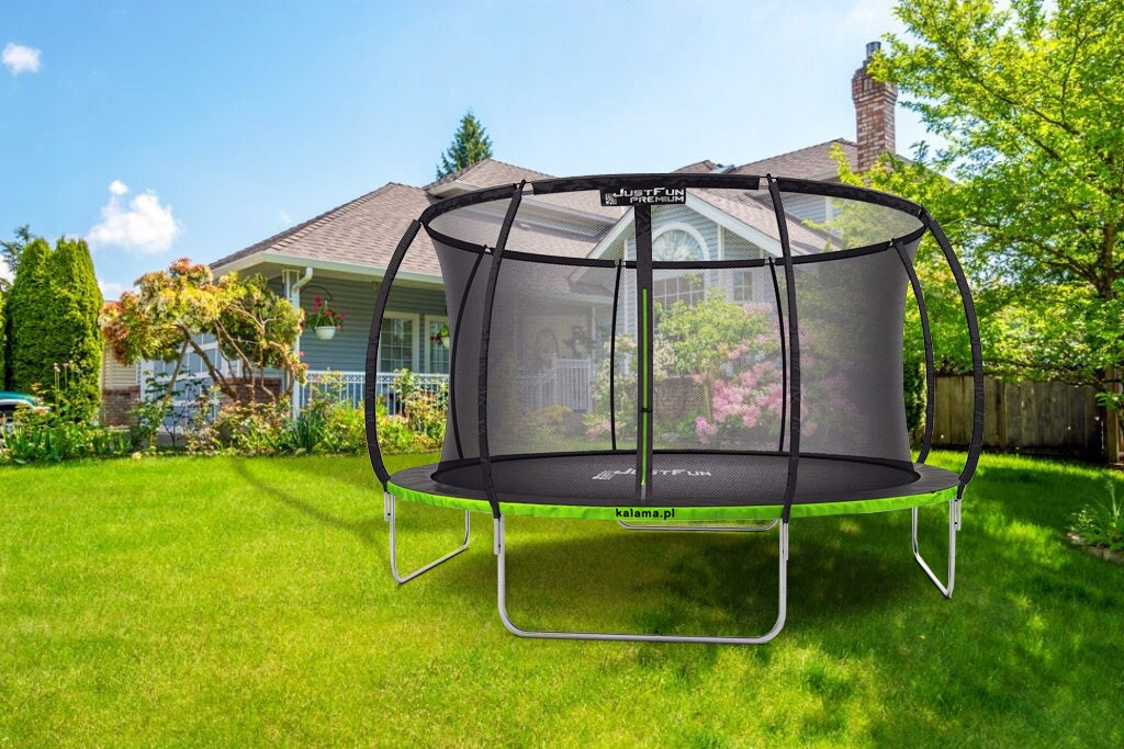 PREMIUM GARDEN TRAMPOLINE BLACK JUST FUN 10FT-305CM Kind with net