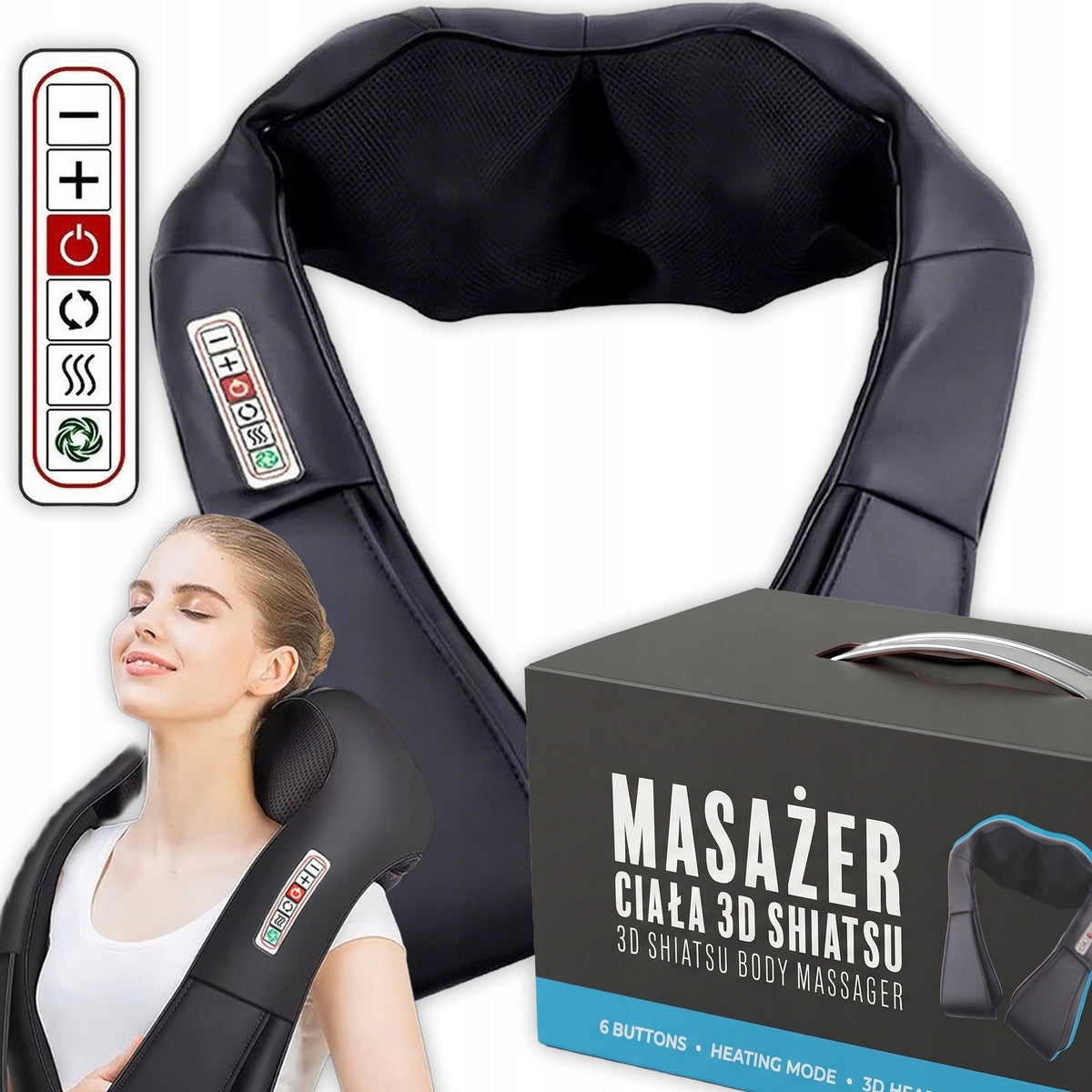 PREMIUM NECK MASSAGER BACK NECK HEATING MASSAGE SHIATSU 6 BUTTONS