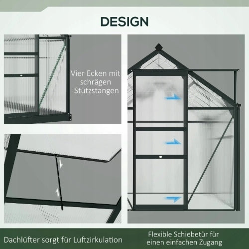 PREMIUM QUALITY POLYCARBONATE GREENHOUSE MADE OF POLYCARBONATE ANTHRACITE + FREEBIE Length 1.9 m