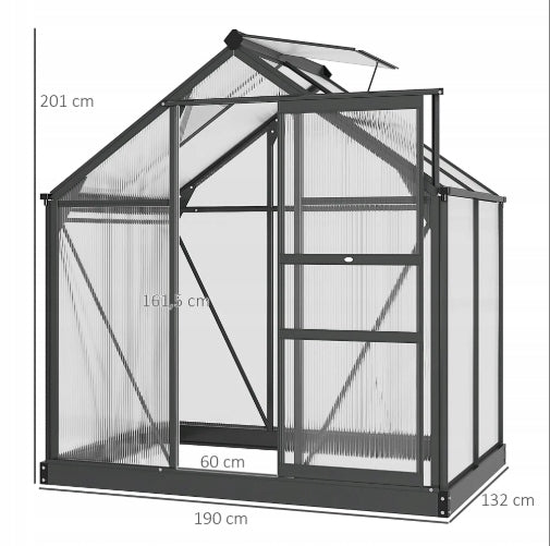PREMIUM QUALITY POLYCARBONATE GREENHOUSE MADE OF POLYCARBONATE ANTHRACITE + FREEBIE Product height 201 cm