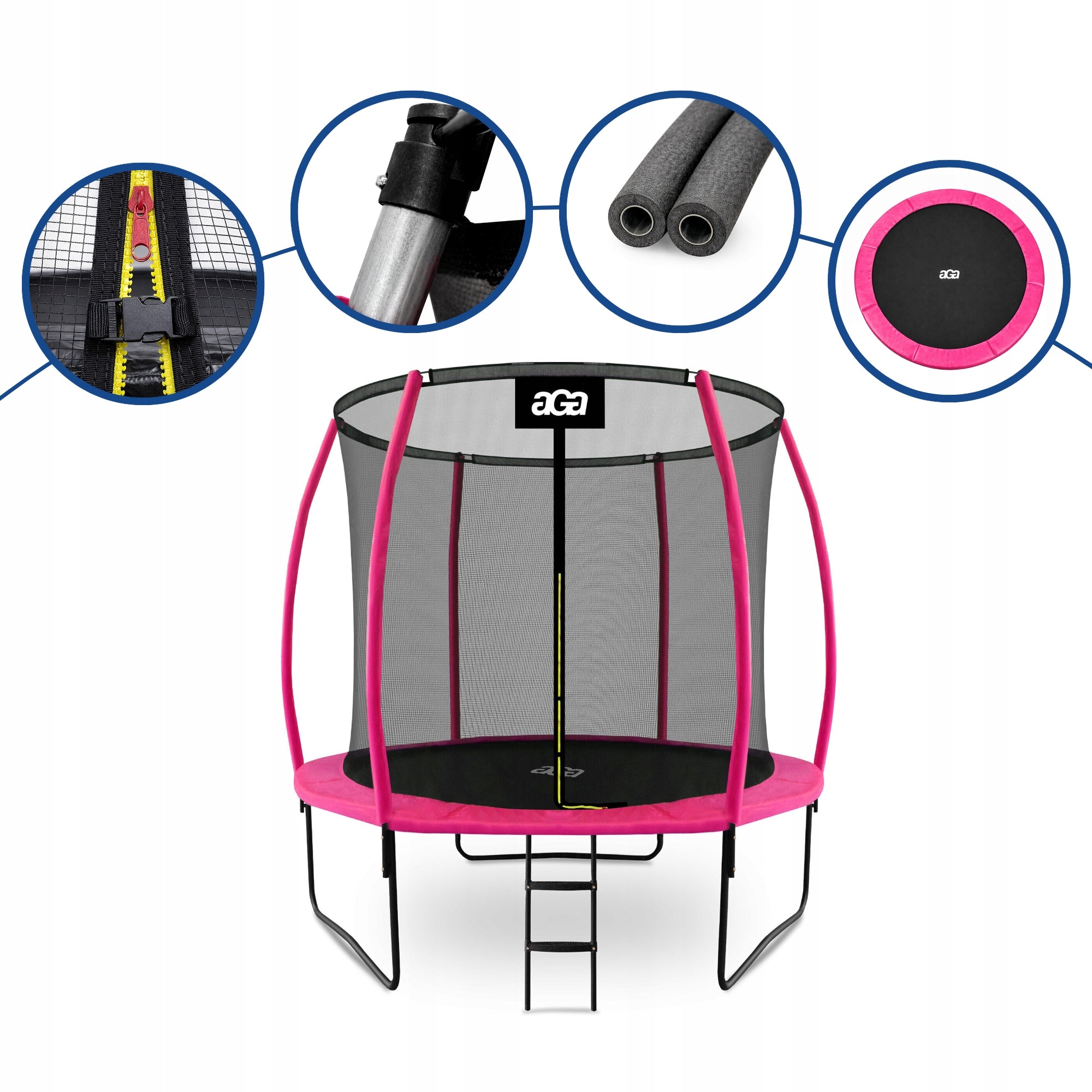 PREMIUM Trampoline SPORT EXCLUSIVE 250 cm 8 ft Aga Pink STRONG Safe Height from ground level 55 cm
