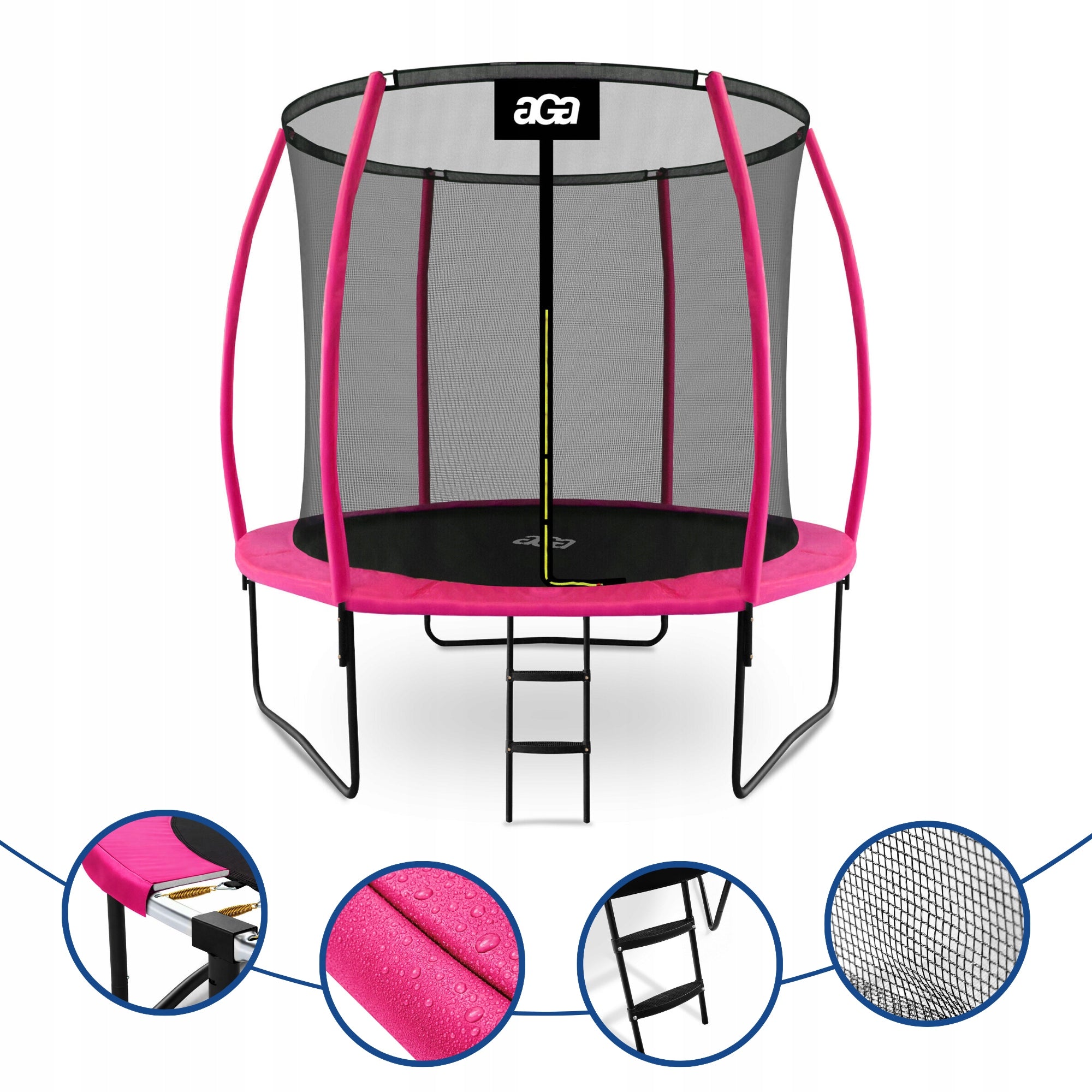 PREMIUM Trampoline SPORT EXCLUSIVE 250 cm 8 ft Aga Pink STRONG Safe Total height 235 cm