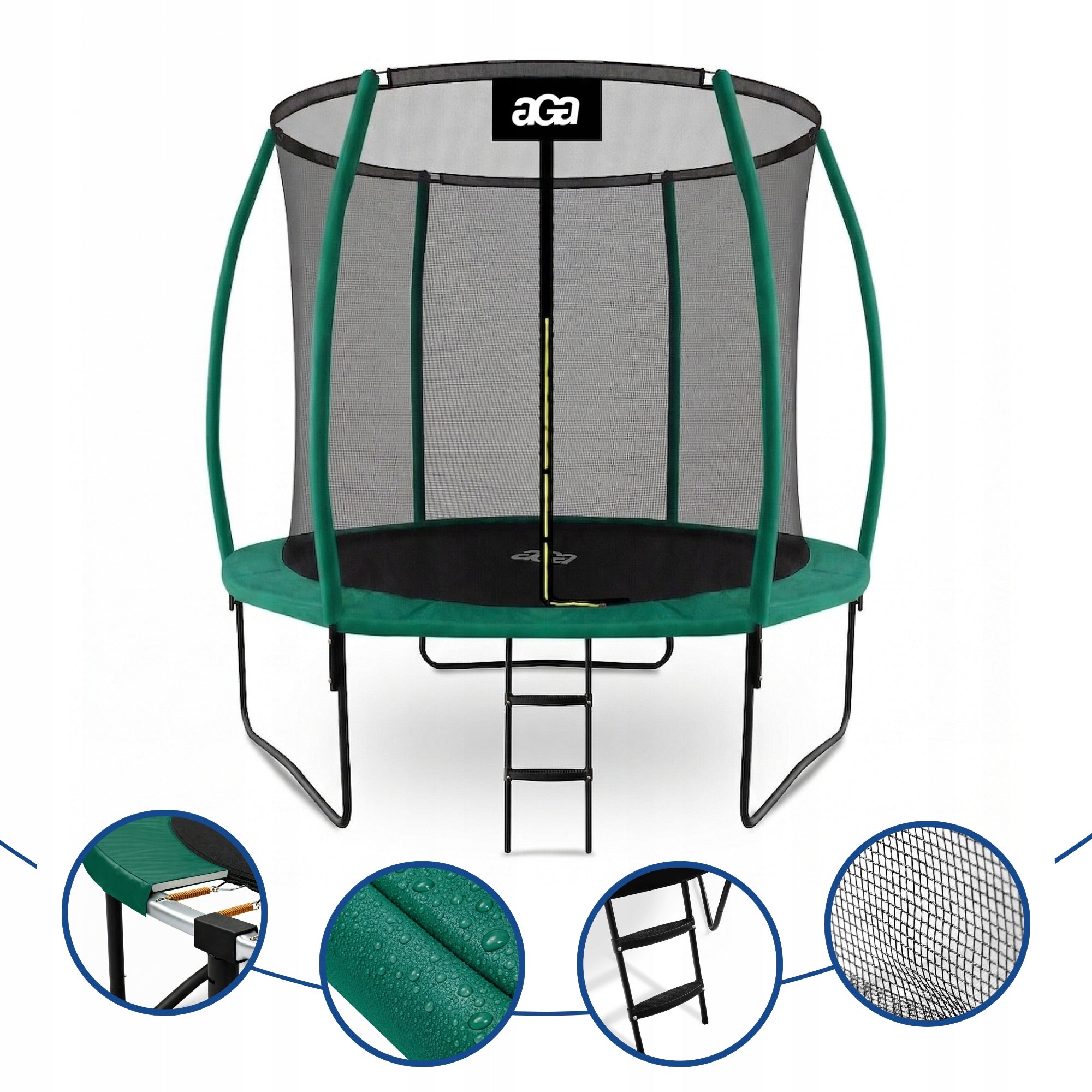 PREMIUM Trampoline SPORT EXCLUSIVE 250cm 8ft Aga Green DG STRONG Safe Kind with net