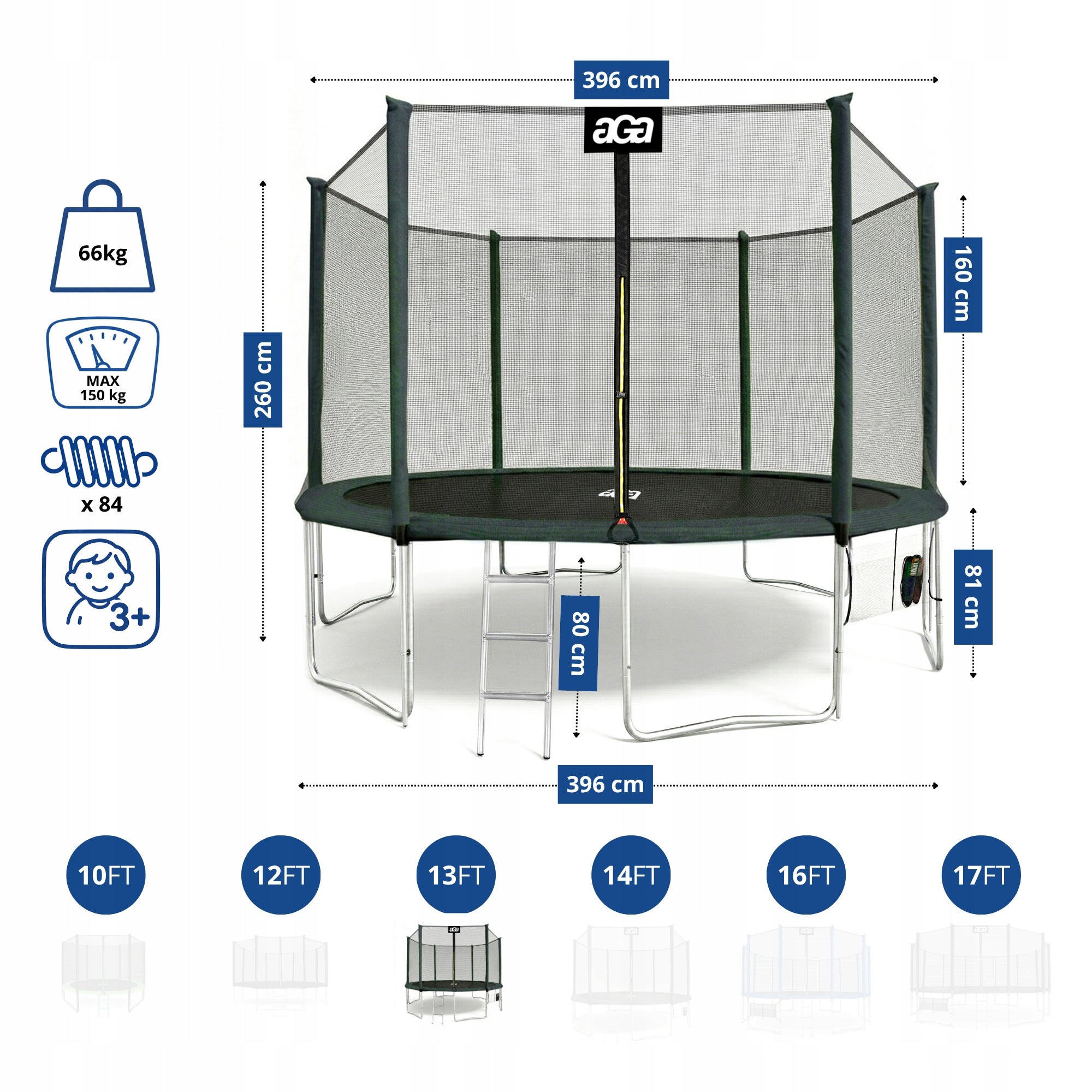PREMIUM Trampoline SPORT PRO 400 cm 13 ft Aga Green DG MAX Safety Kid's age 8+ years