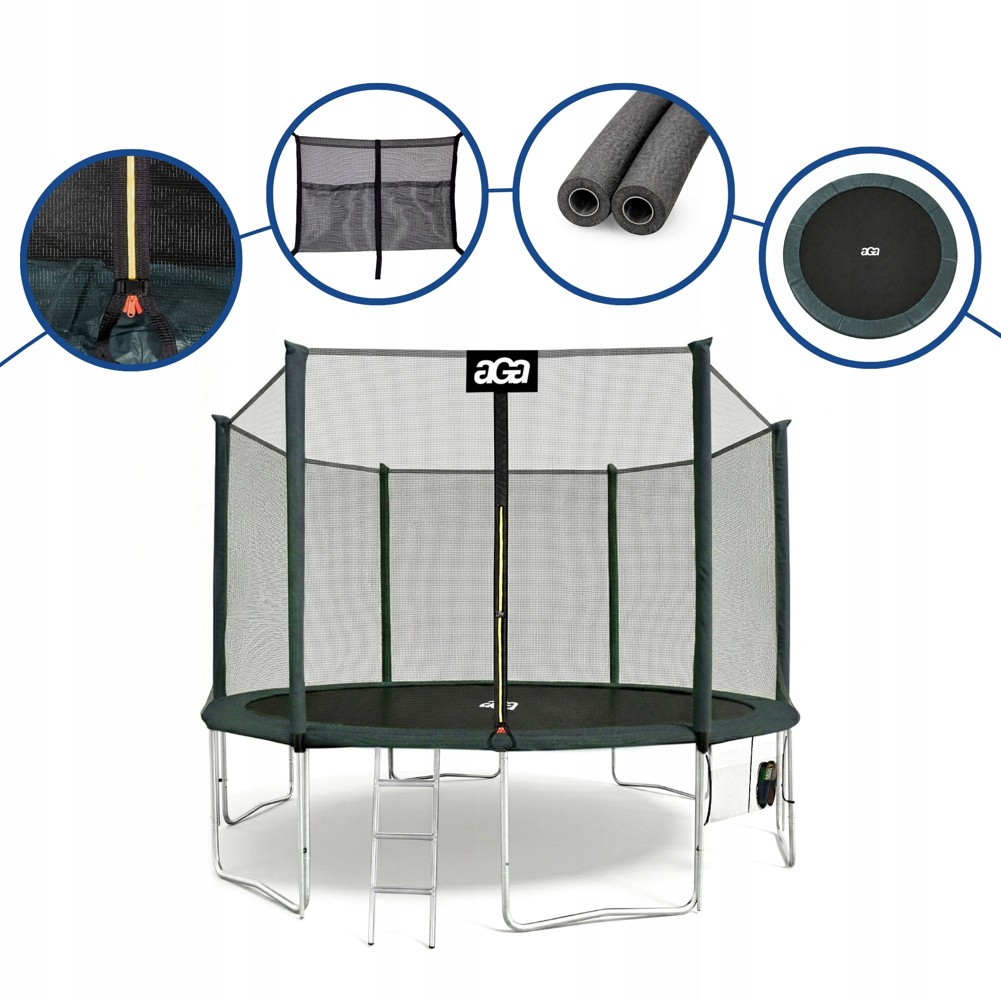 PREMIUM Trampoline SPORT PRO 400 cm 13 ft Aga Green DG MAX Safety Kind with net