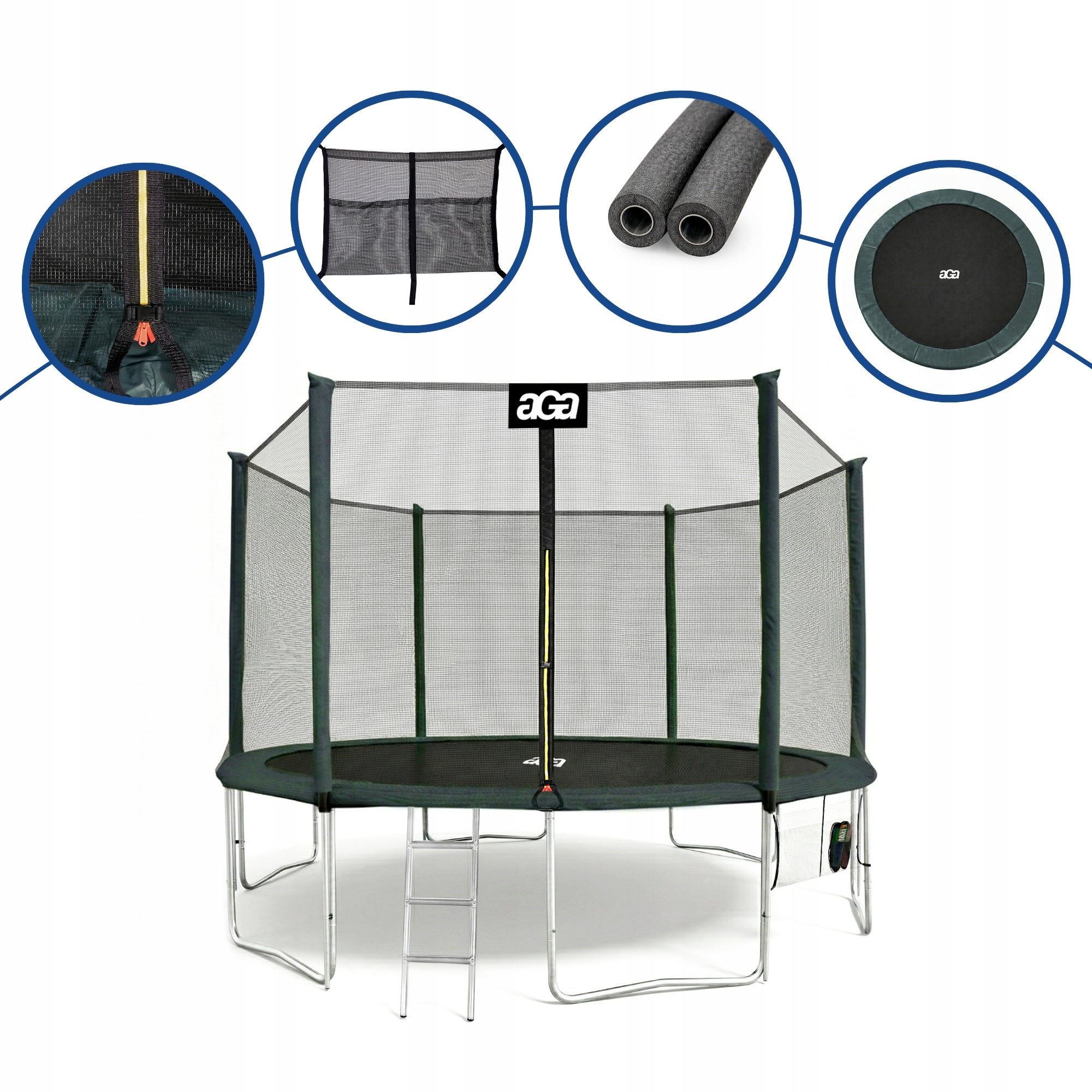 PREMIUM Trampoline SPORT PRO 430 cm 14 ft Aga Green DG MAX Safety Total height 265 cm
