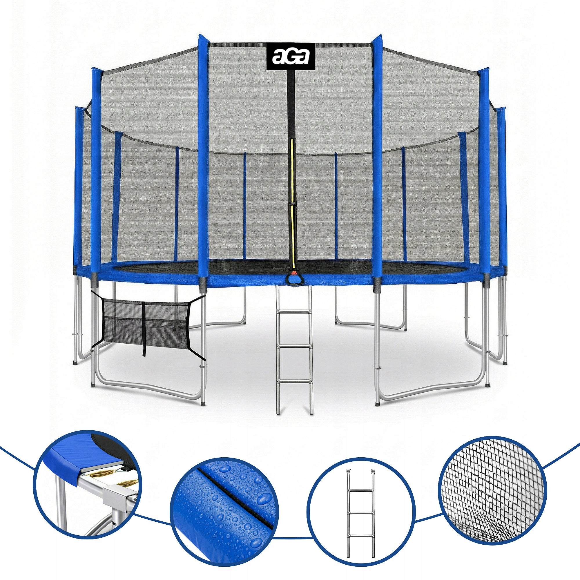 PREMIUM Trampoline SPORT PRO 500 cm 16FT Aga Blue MAX Safety Kind with net