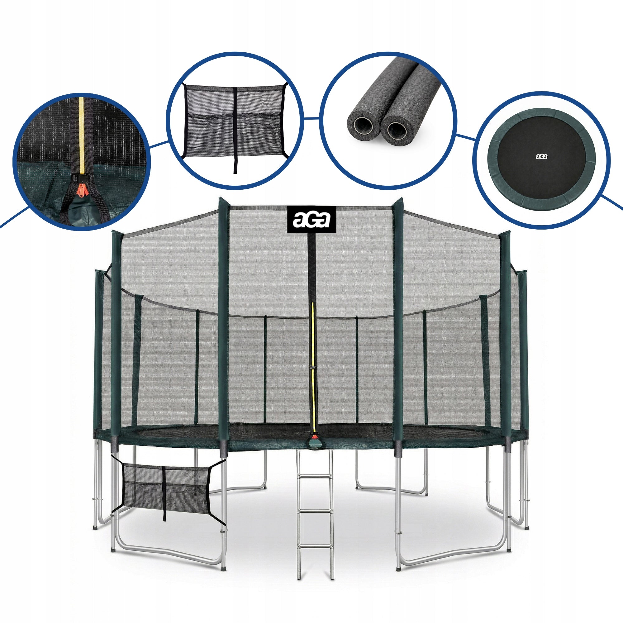 PREMIUM Trampoline SPORT PRO 500 cm 16FT Aga Green DG MAX Safety Height from ground level 96 cm