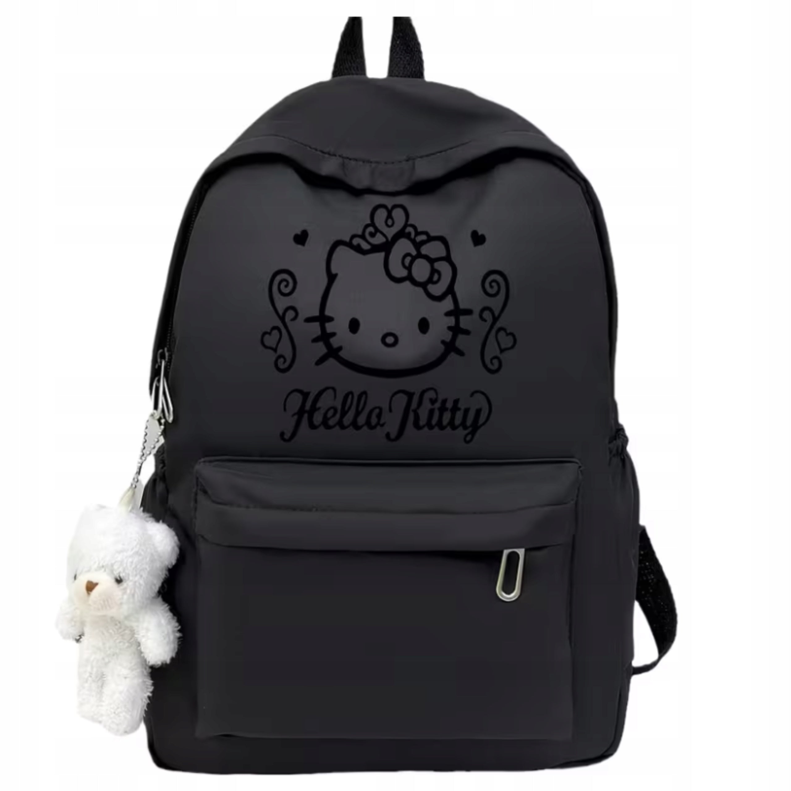 PRESCHOOL BACKPACK HELLO KITTY WITH TEDDY BEAR BLACK WOMEN 40CM, 12L