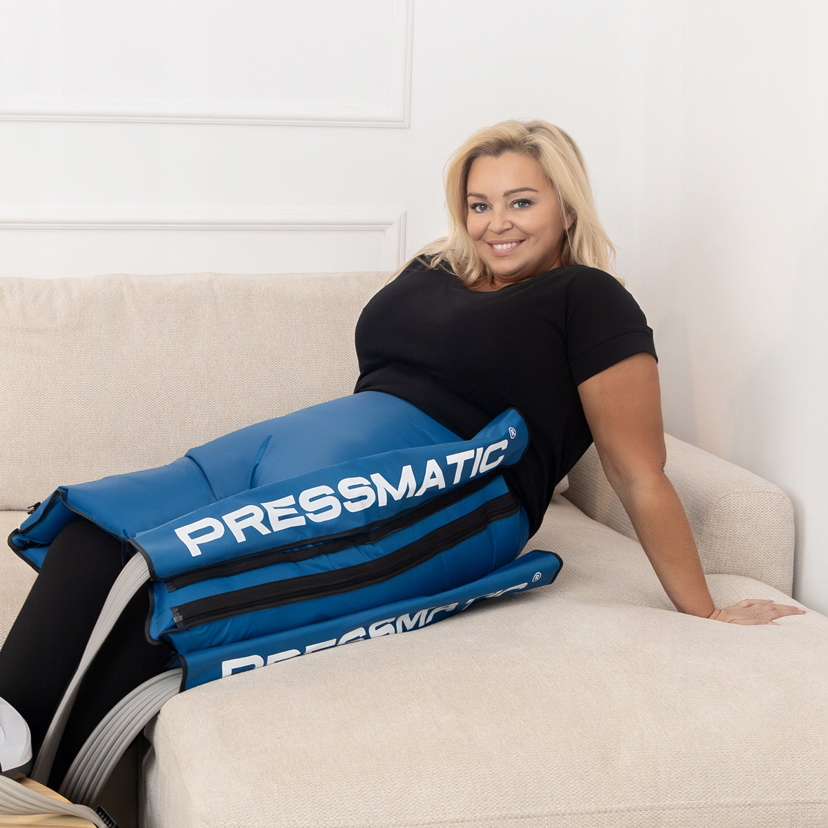 PRESSMATIC Body Cuff + Thighs - 6-Chamber OVERLAPPED Presotherapy Batteries included no