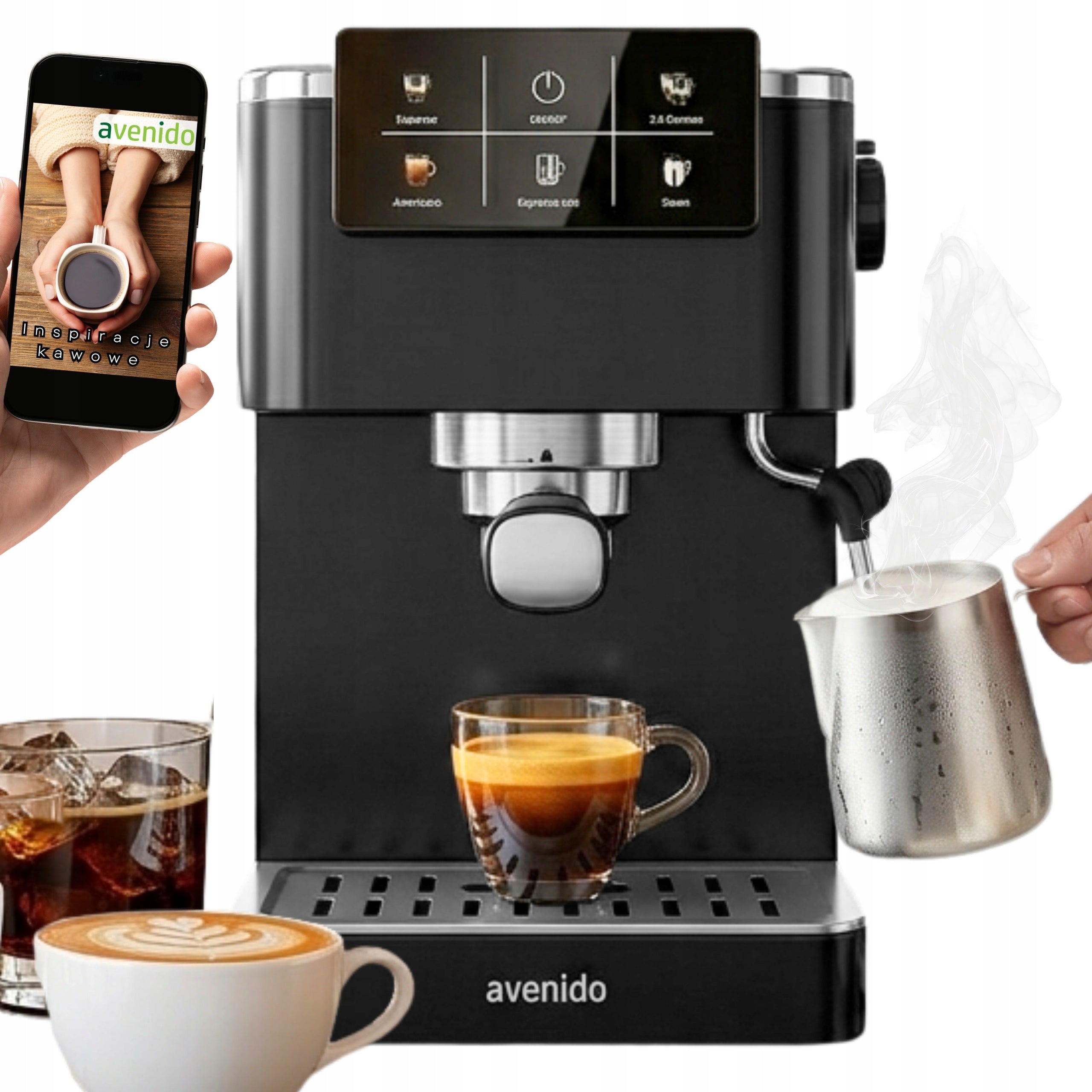 PRESSURE COFFEE MAKER 20 bar 1350W Automatic Flask + Foamer