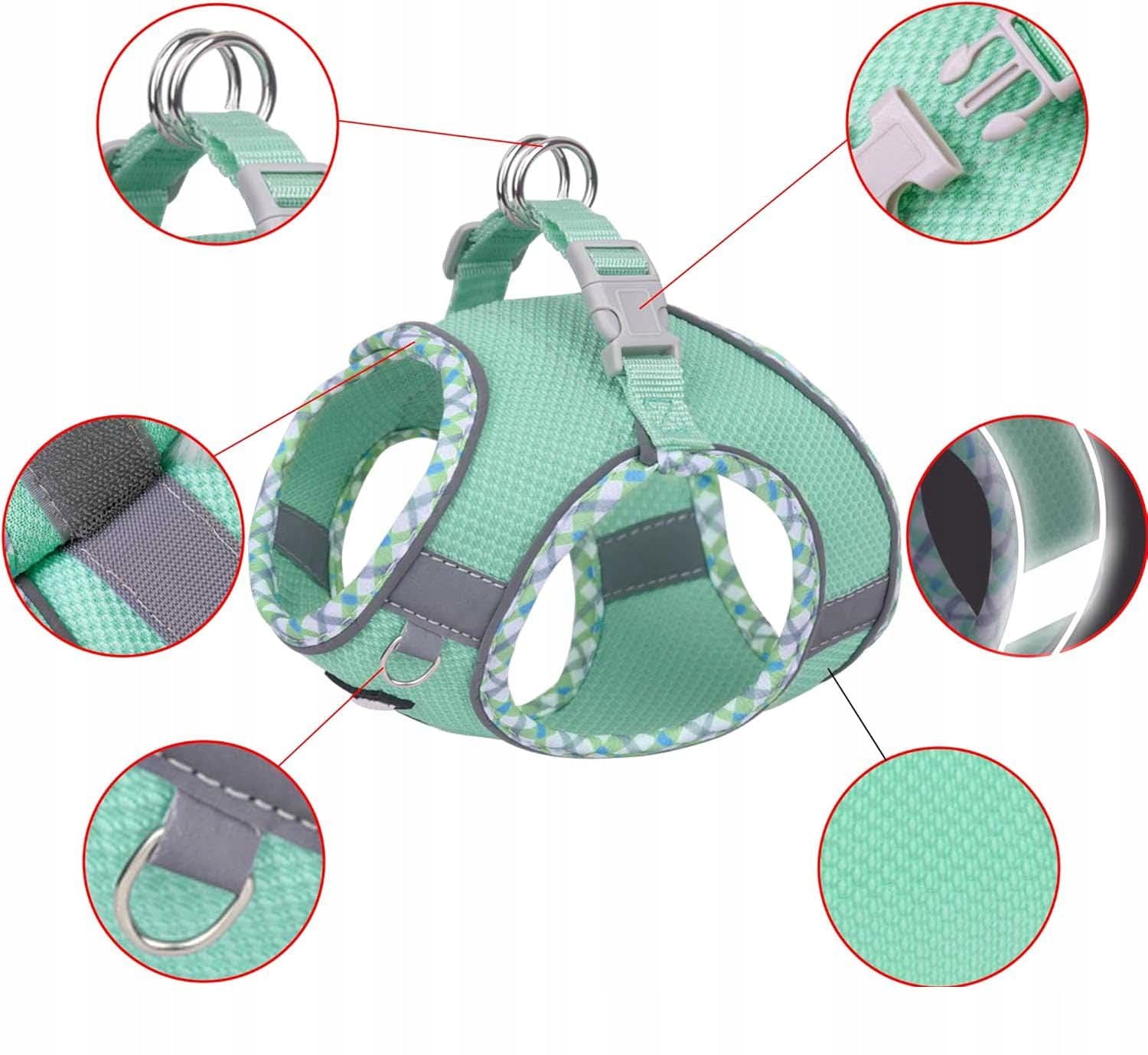 PRESSURE-FREE HARNESS for SMALL DOG Vest + LEASH green S Kind walking harness