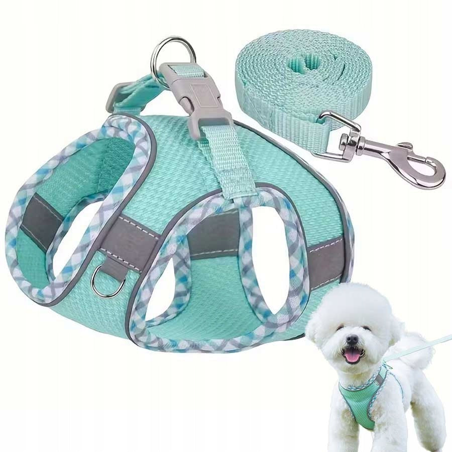PRESSURE-FREE HARNESS for SMALL DOG Vest + LEASH green S