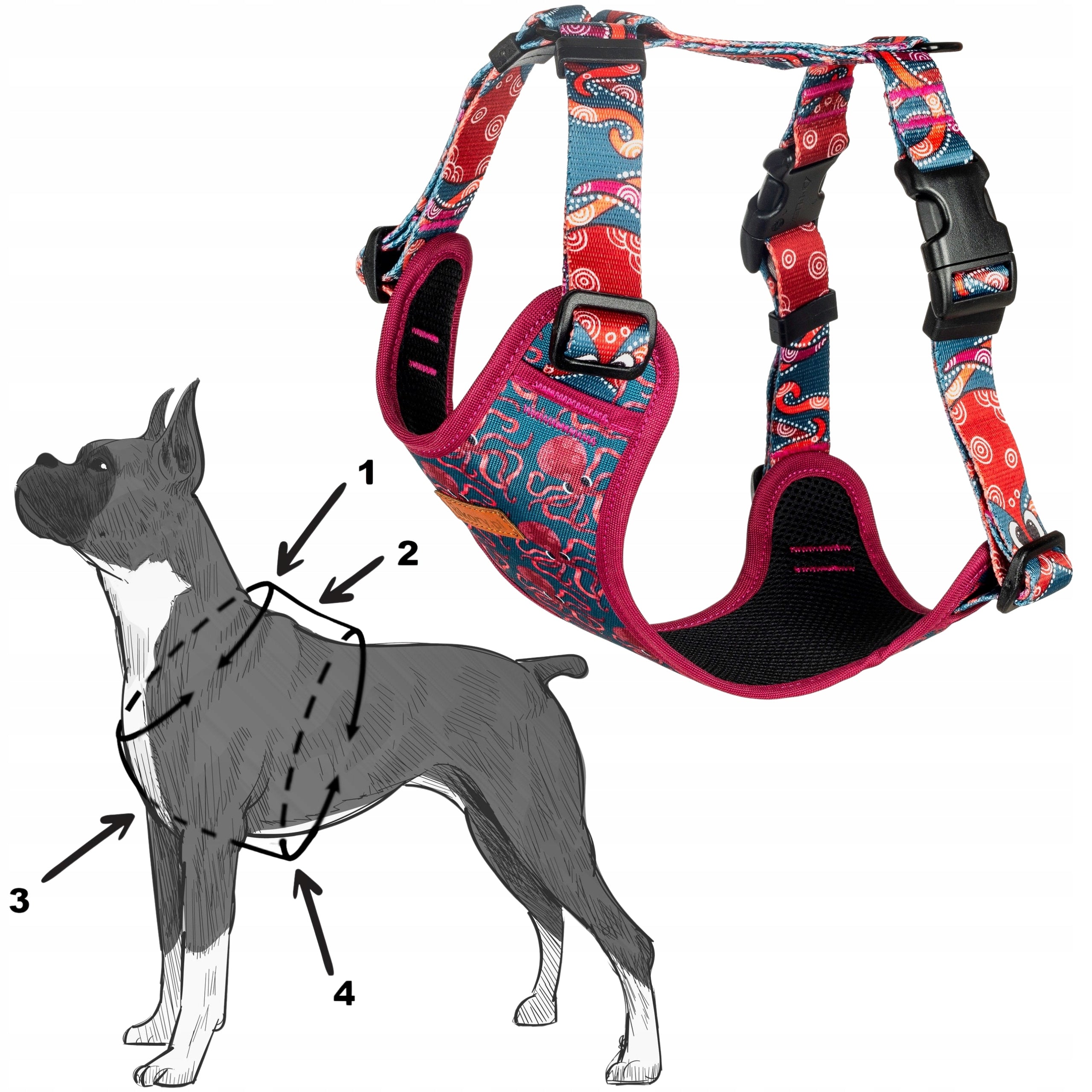 PRESSURE-FREE walking harness for big dog M 25 mm Ukory OCTOPUS Packaging status original
