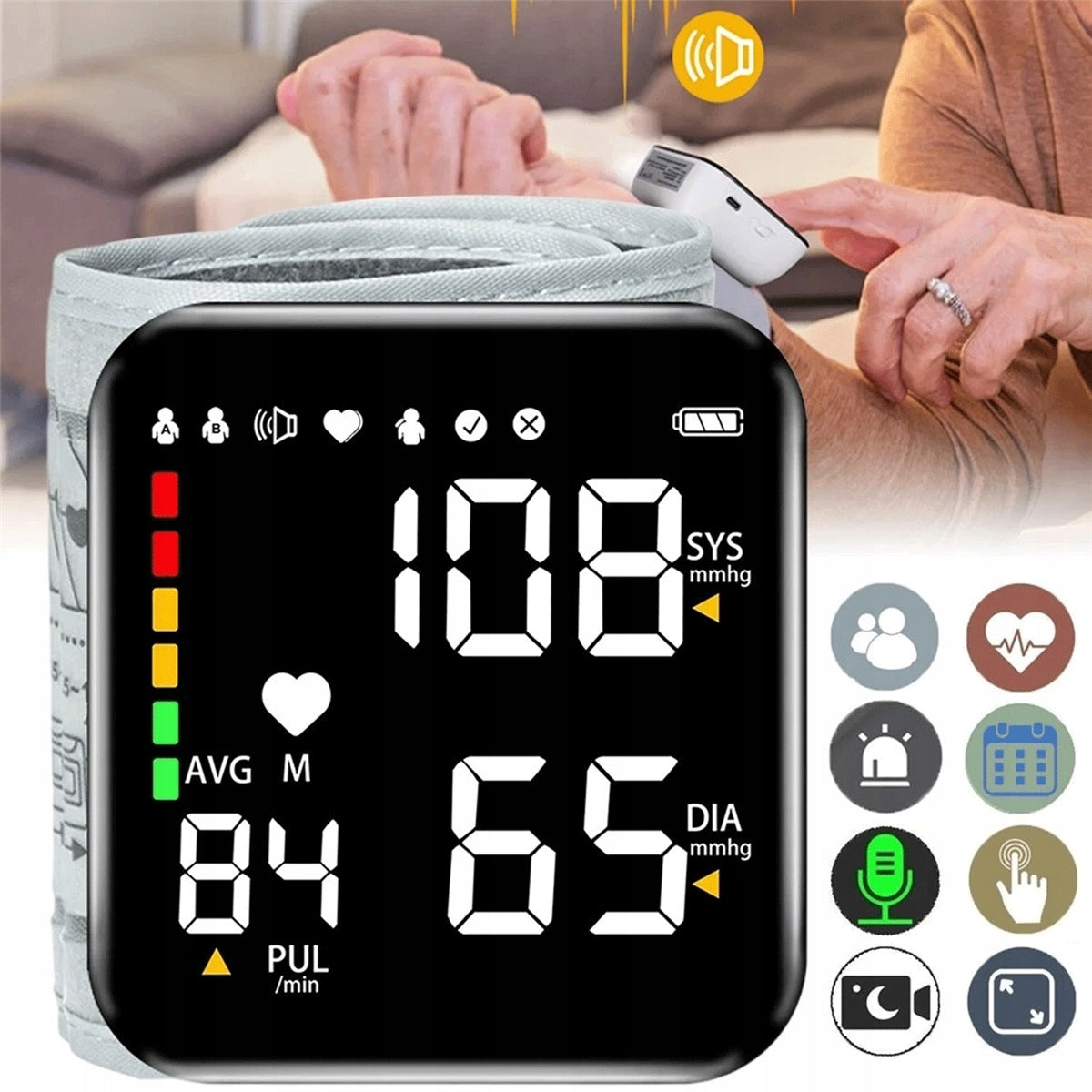 PRESSURE MONITOR WITH LED BACKLIGHT AND ADJUSTABLE CUFF GREY
