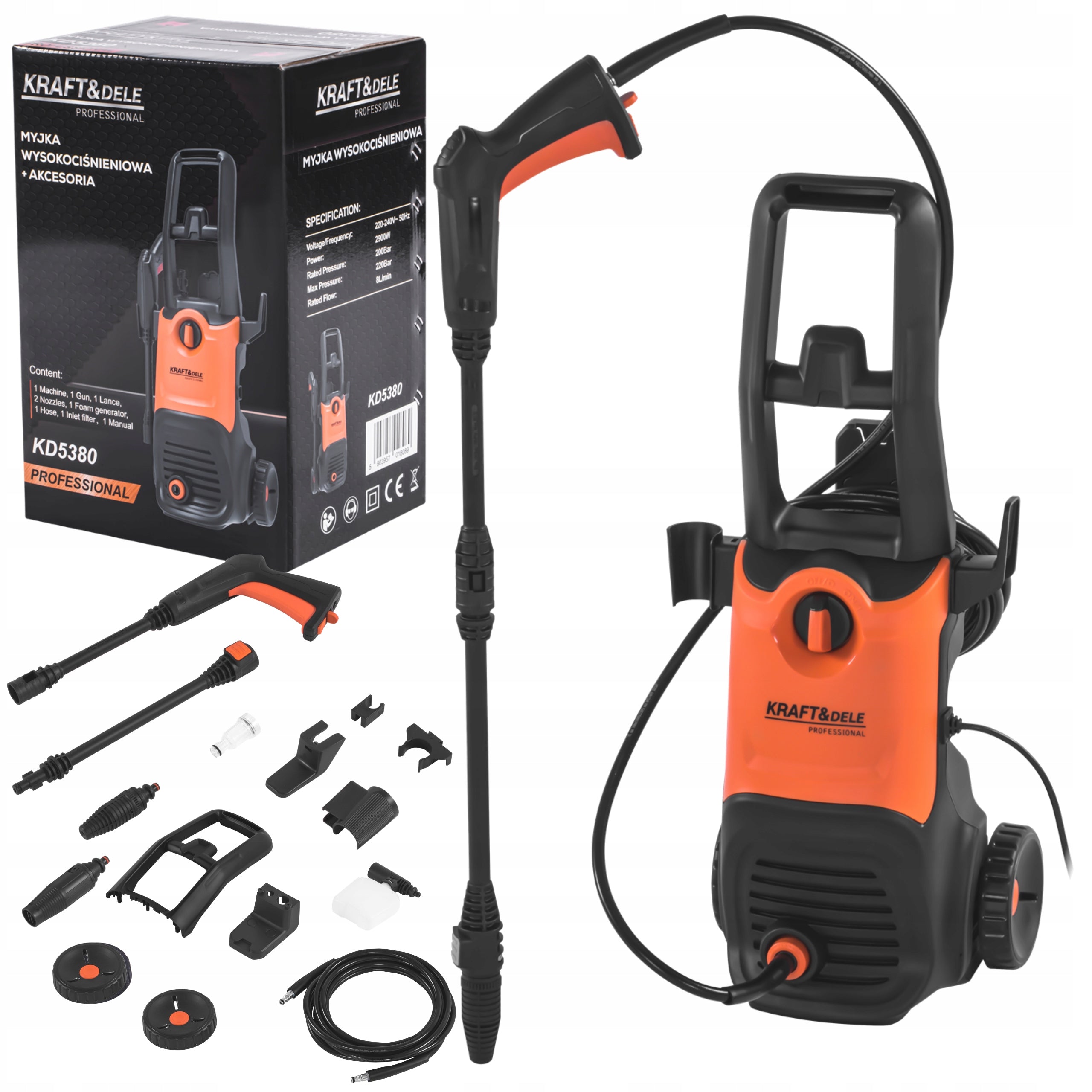 PRESSURE WASHER 2900W 220 BAR + KRAFTDELE ACCESSORIES KD5380