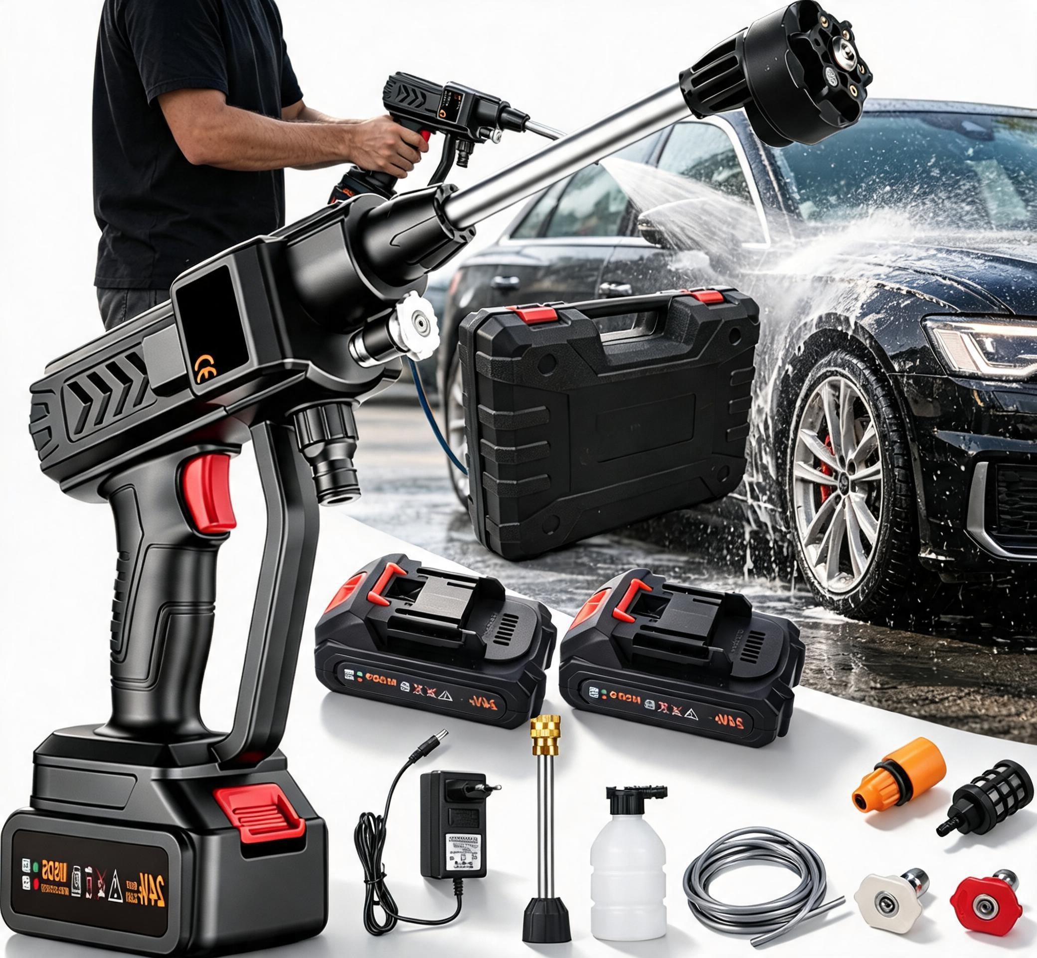 PRESSURE WASHER CORDLESS MULTI NOZZLE STRONG 30BAR FOR GARDEN 2XAKU 2AH