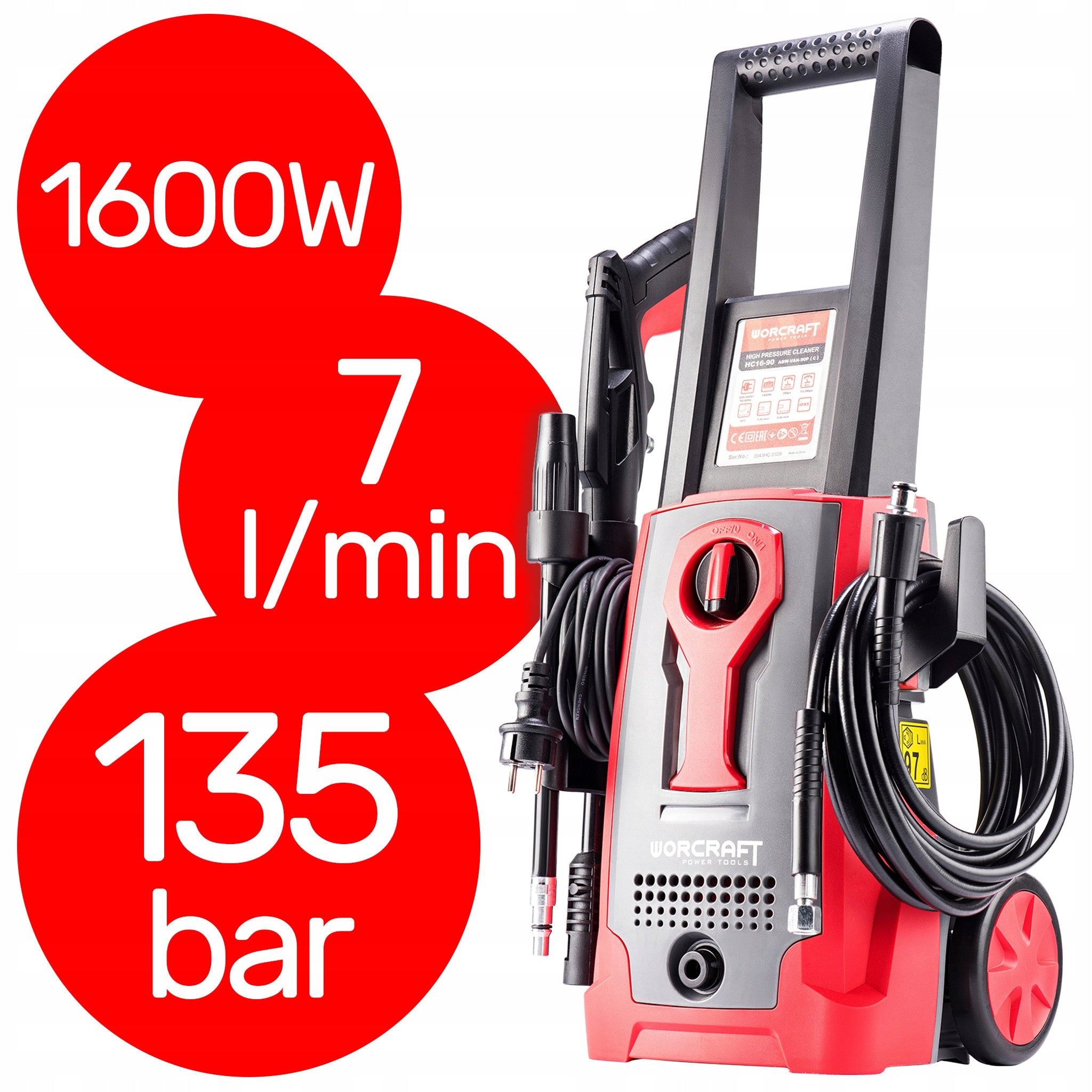 PRESSURE WASHER Worcraft HC16-90 Self-priming 135 bar Lance Gun Brand Worcraft