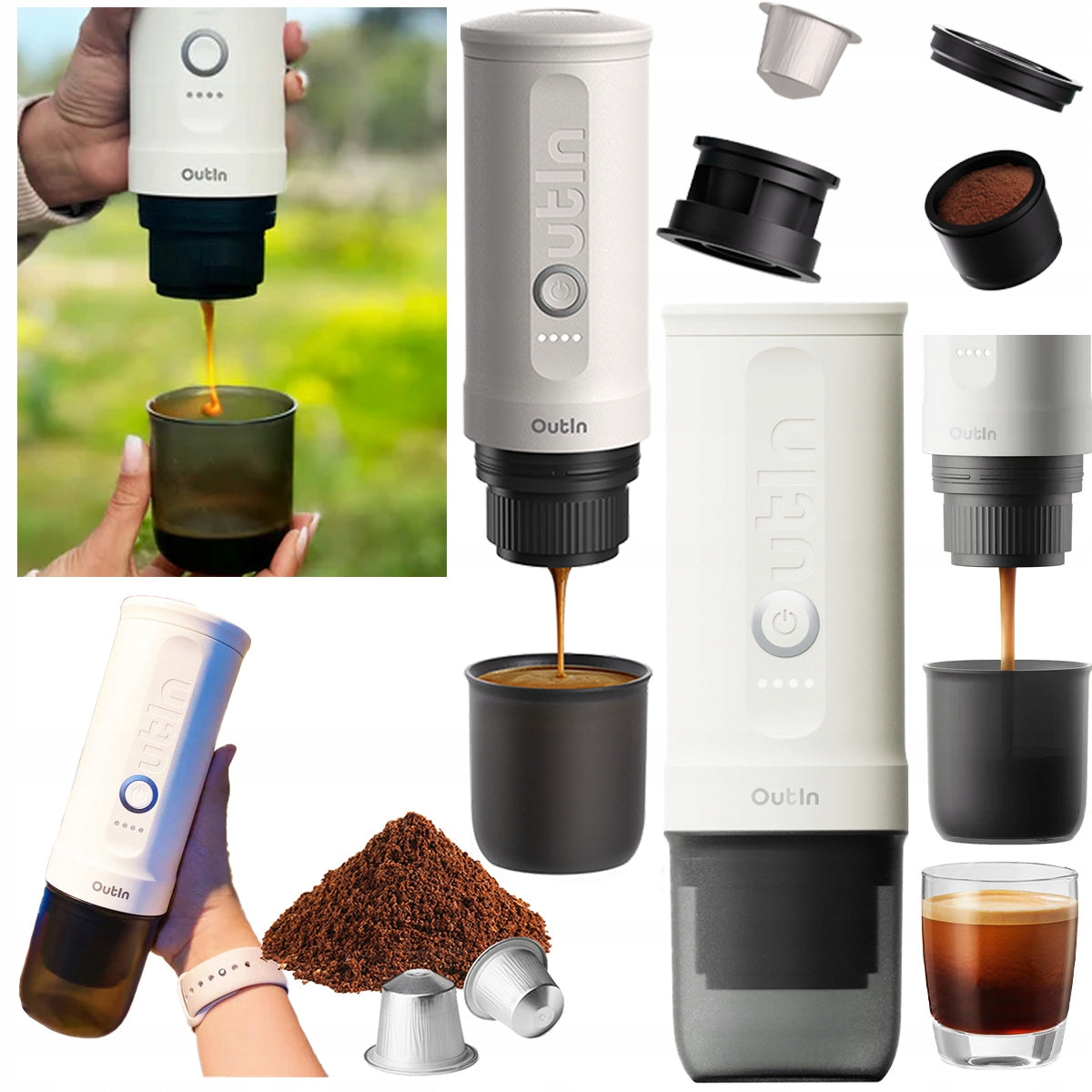 PRESSURE ground coffee maker capsules 20 bar Outin Nano Portable