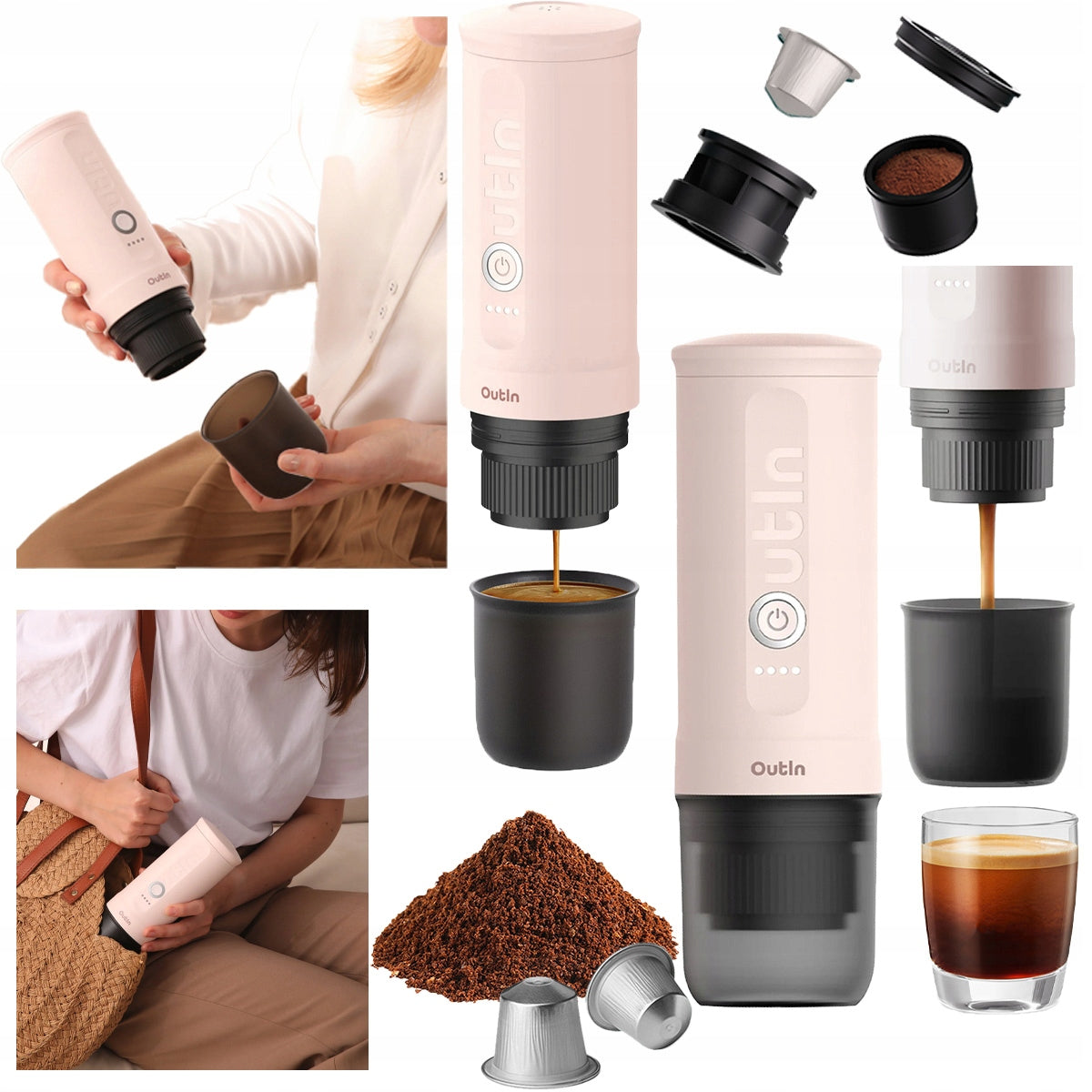 PRESSURE ground coffee maker capsules 20 bar Outin Nano Portable