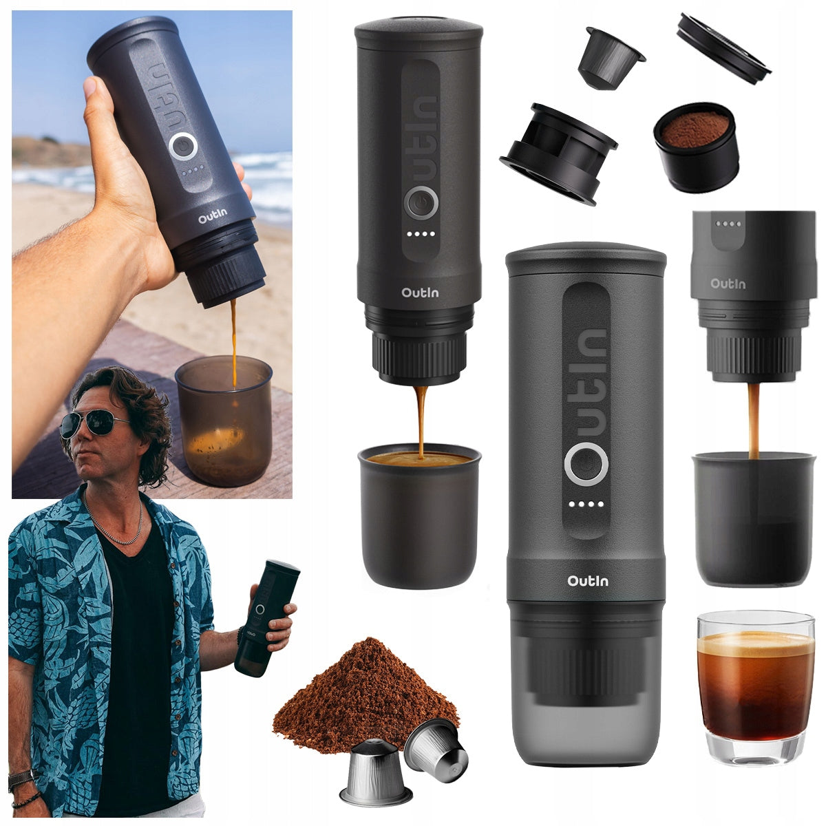 PRESSURE ground coffee maker capsules 20 bar Outin Nano Portable
