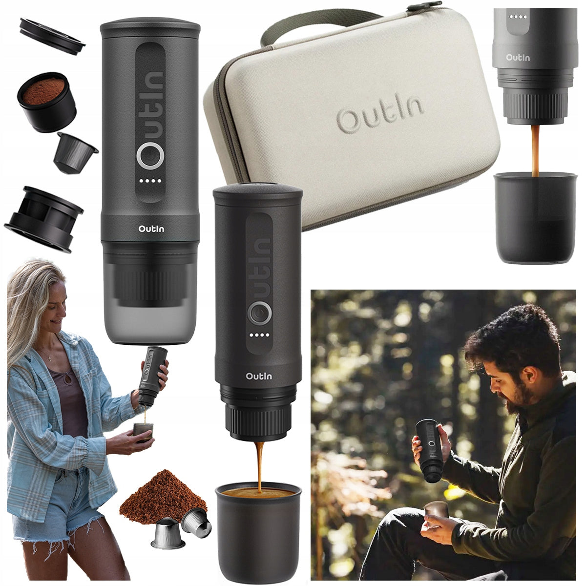 PRESSURE ground coffee maker capsules 20 bar Outin Nano in case