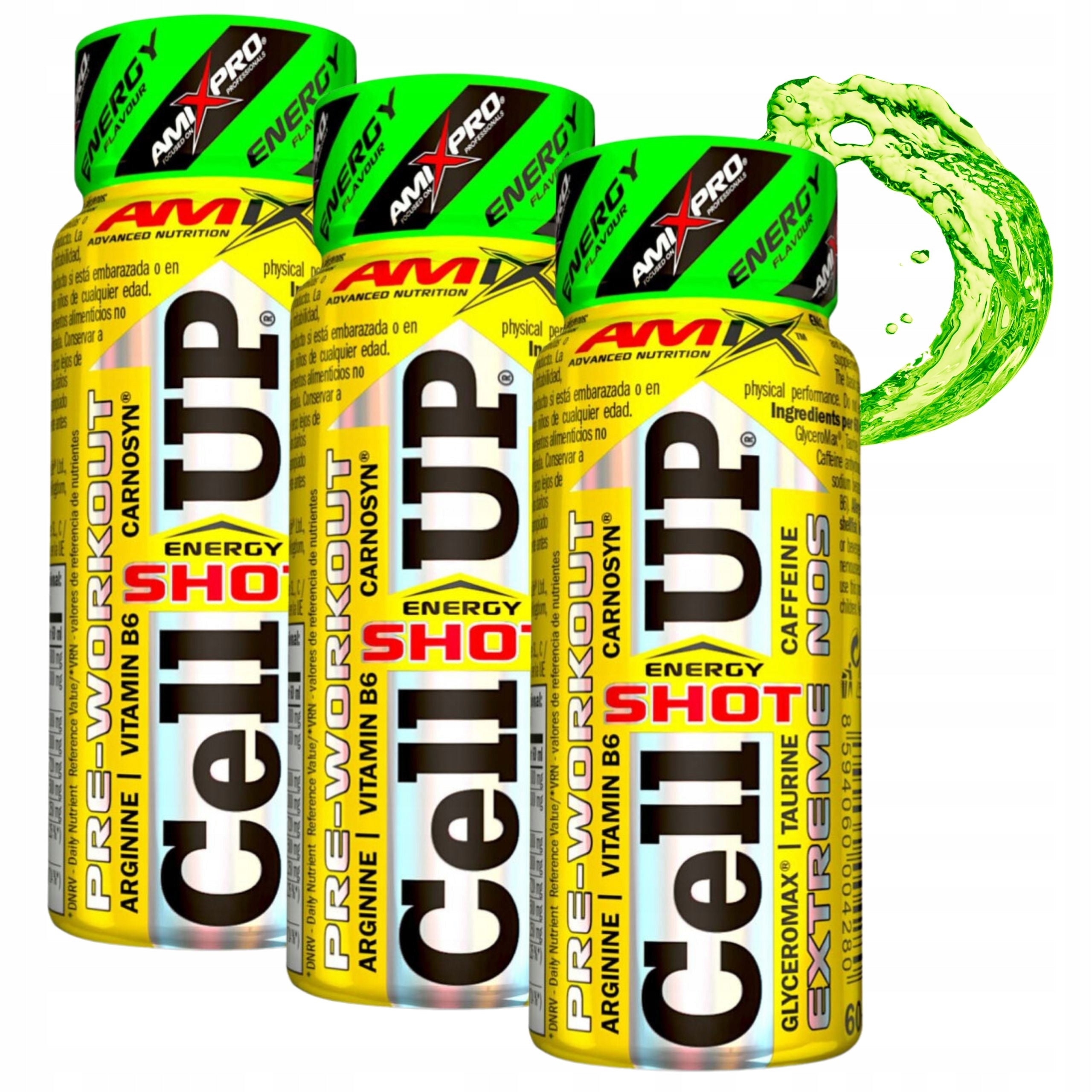 PREWORKOUT Shot Taurine Arginine Beta Alanine Vitamin C Energy 3 x 60ml