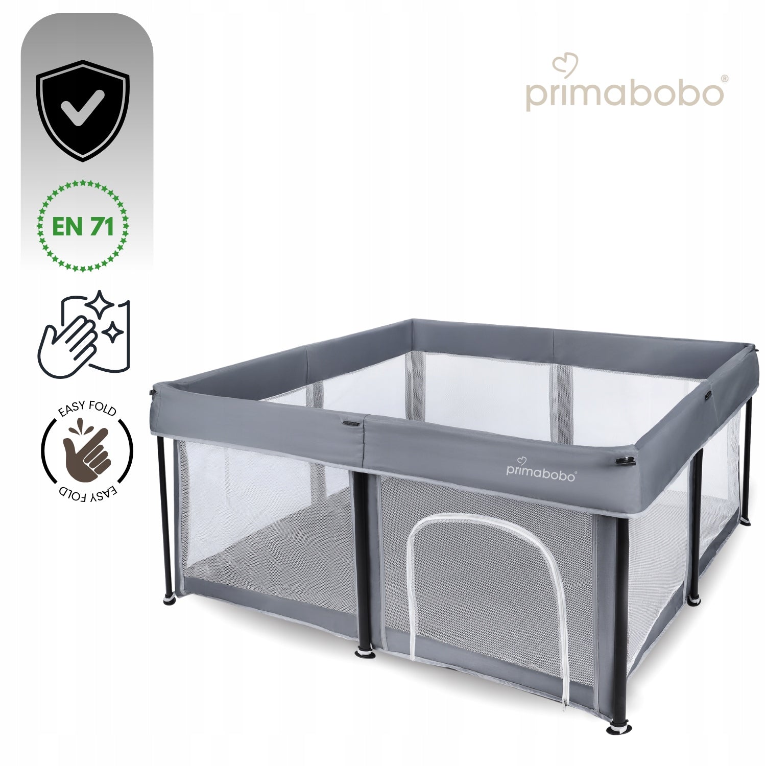 PRIMABOBO Baby Playpen TINA Folding Hiking Large 126x126cm Grey Packaging status original