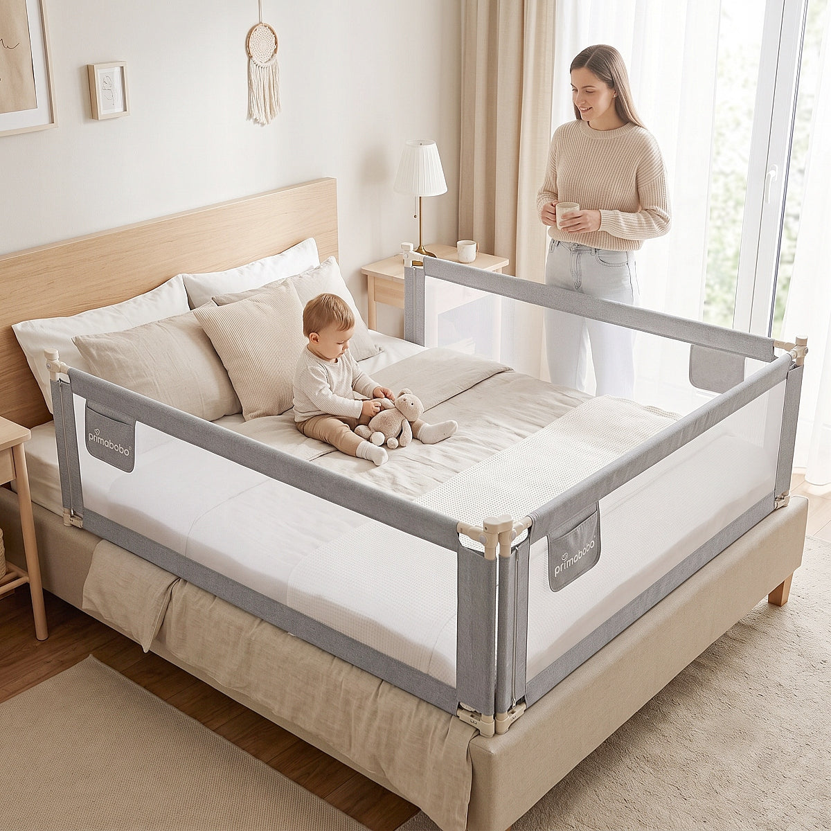 PRIMABOBO Protective barrier for bed CLASSIC 200x160cm 3 pcs Folding GREY Packaging status original