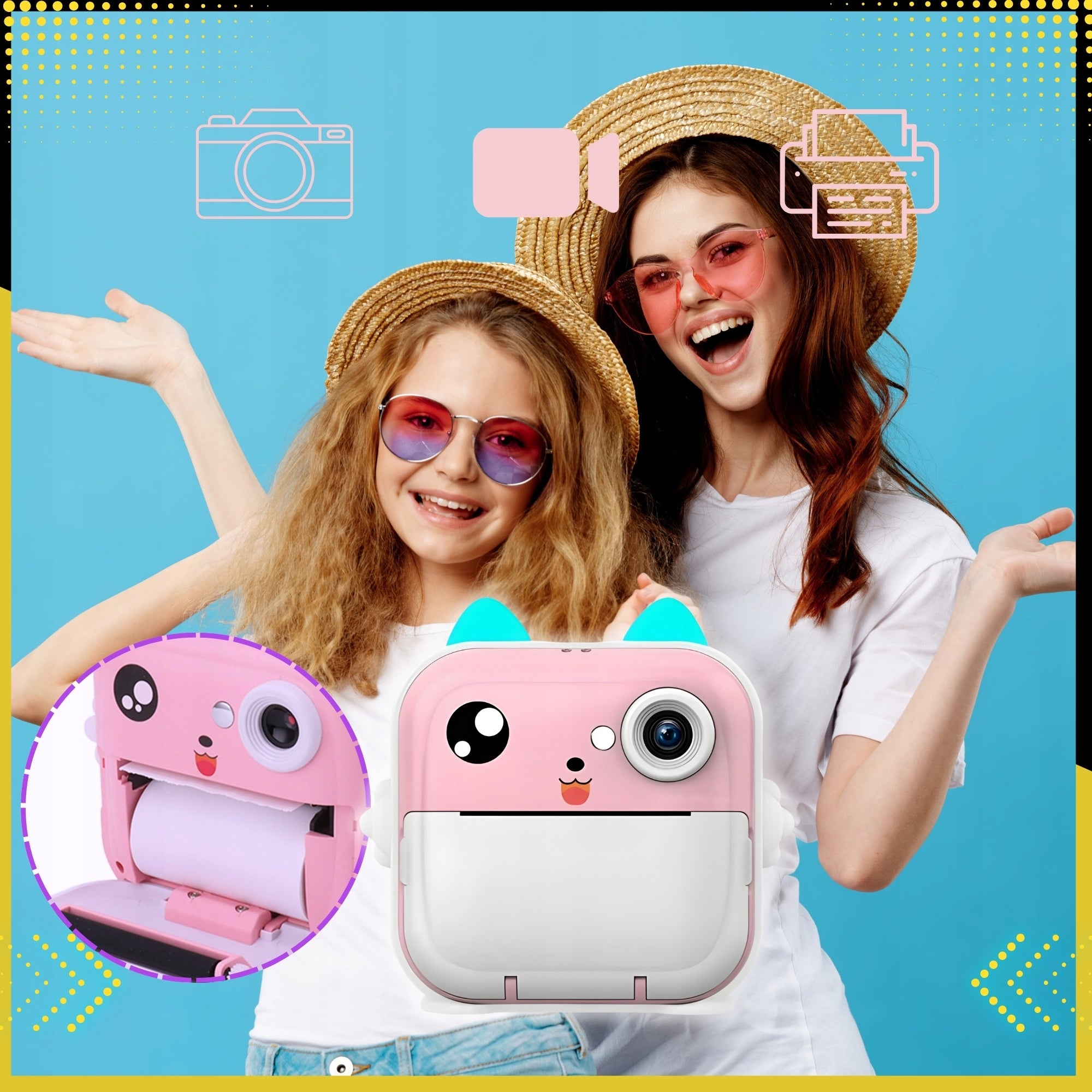 PRINT CAMERA FOR CHILDREN MINI THERMAL PRINTER 23 INSTANT ROLLS Manufacturer code Aparat dla dzieci 23 rolek Różowy