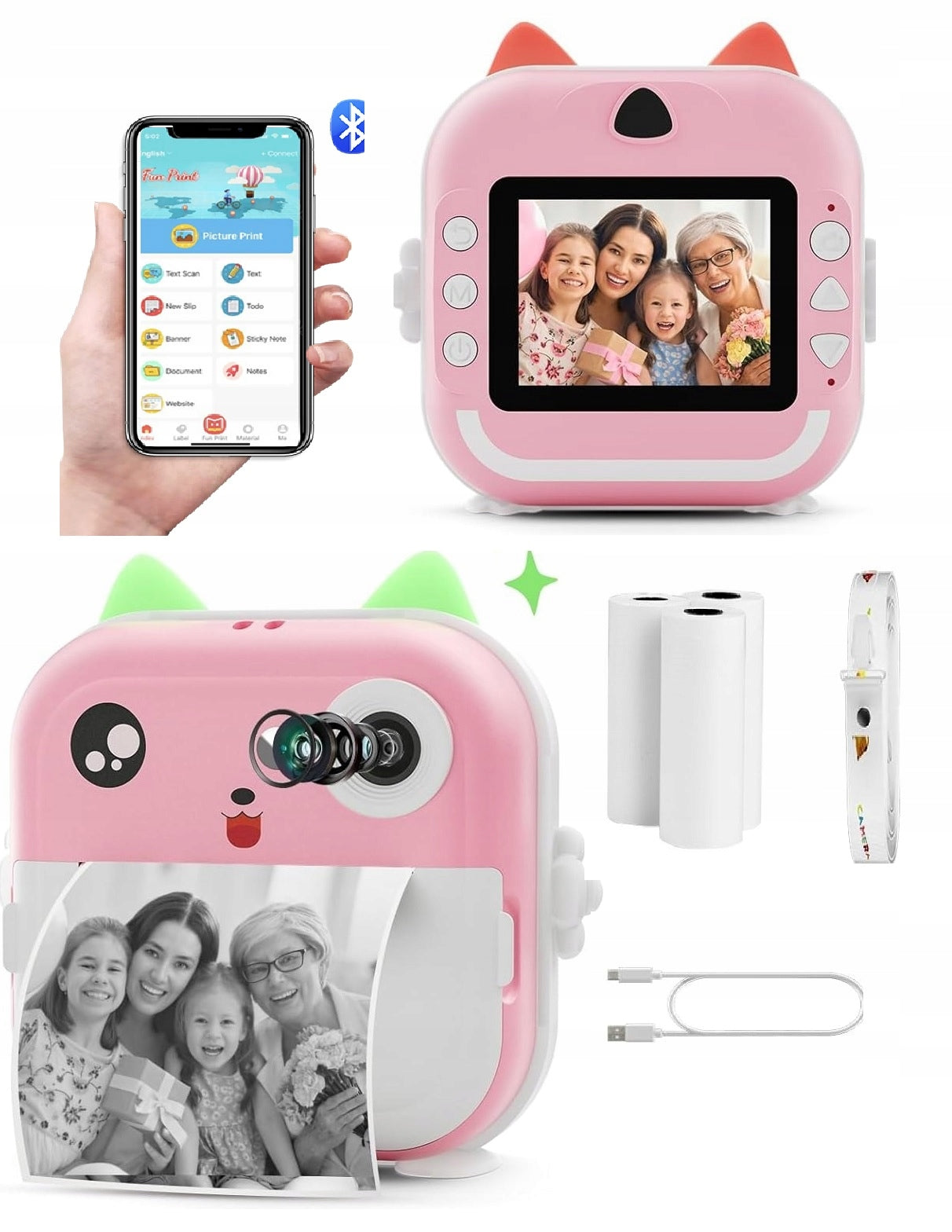 PRINT LCD DIGITAL CAMERA NATCHMIASTOWY WITH PRINTER FOR CHILDREN ROLLER GAMES