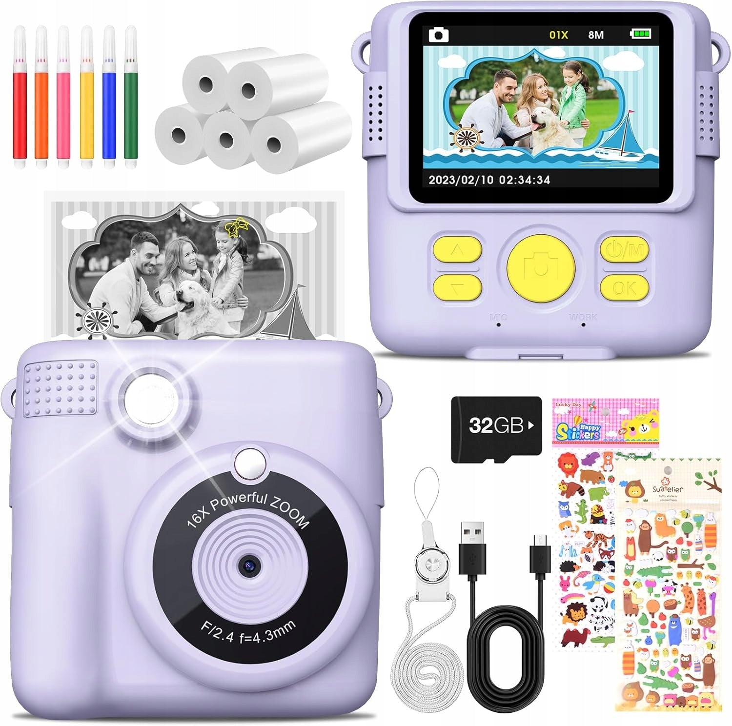 PRINT MINI INSTANT CAMERA WITH PRINTER FOR CHILDREN DIGITAL + ROLLS XXL