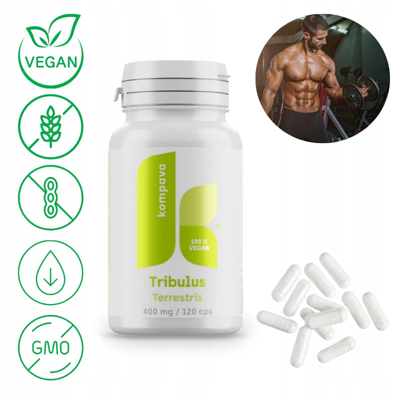 PRÍRODNÝ stimulant pre mužov Tribulus Terrestris Kompava 400mg 120 kapsúl Expiration date at least 1 year from the date of purchase