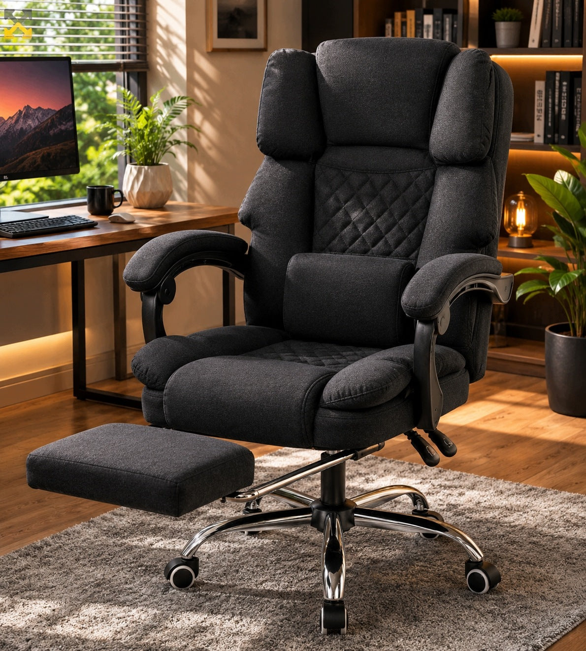 PRO RELAX 2026 SWIVEL OFFICE CHAIR WITH FOOTREST AND MASSAGER - BLACK
