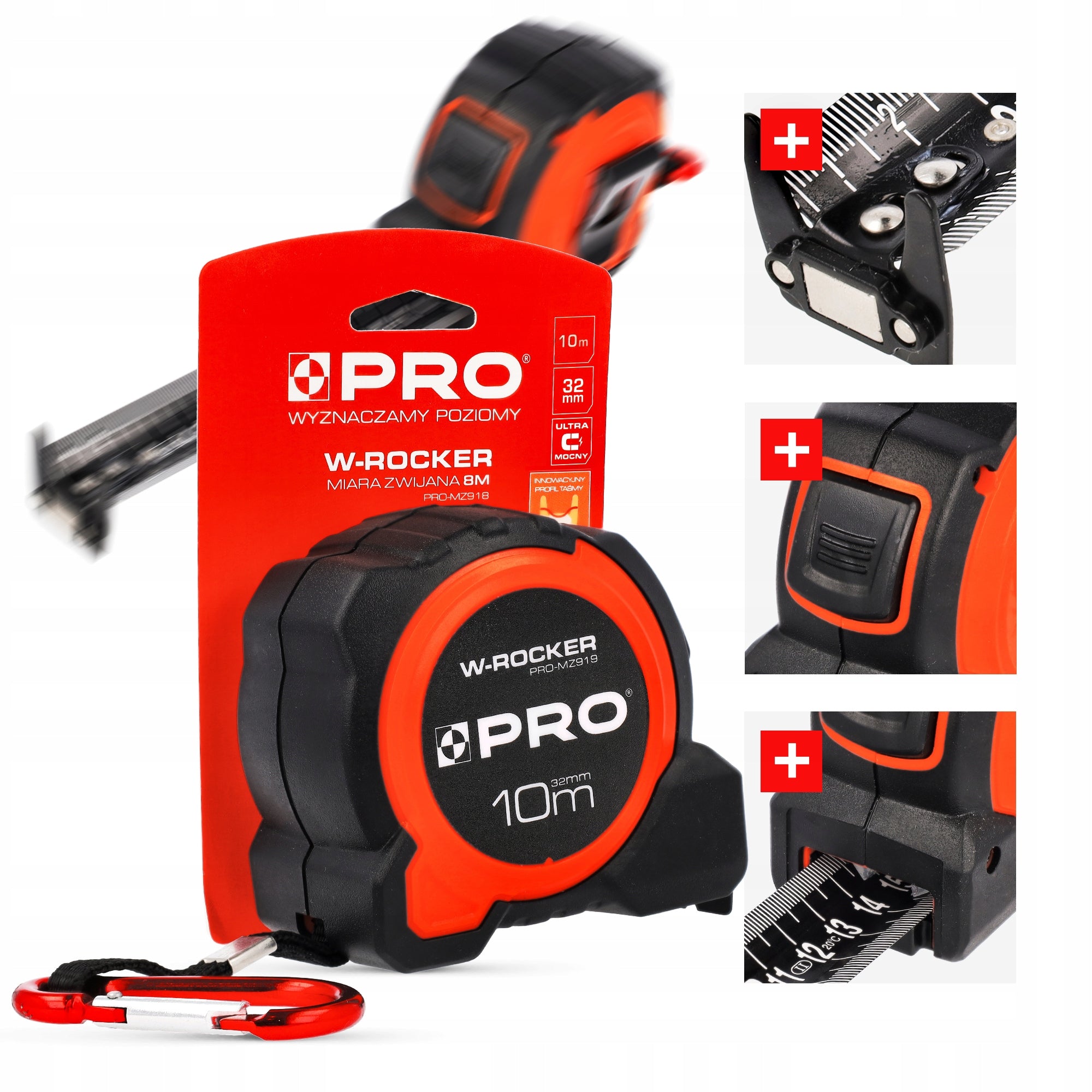 PRO W-ROCKER 10 m x 32 mm SUPER DURABLE RETRACTABLE MEASURE 10mb EAN (GTIN) 5901571532653