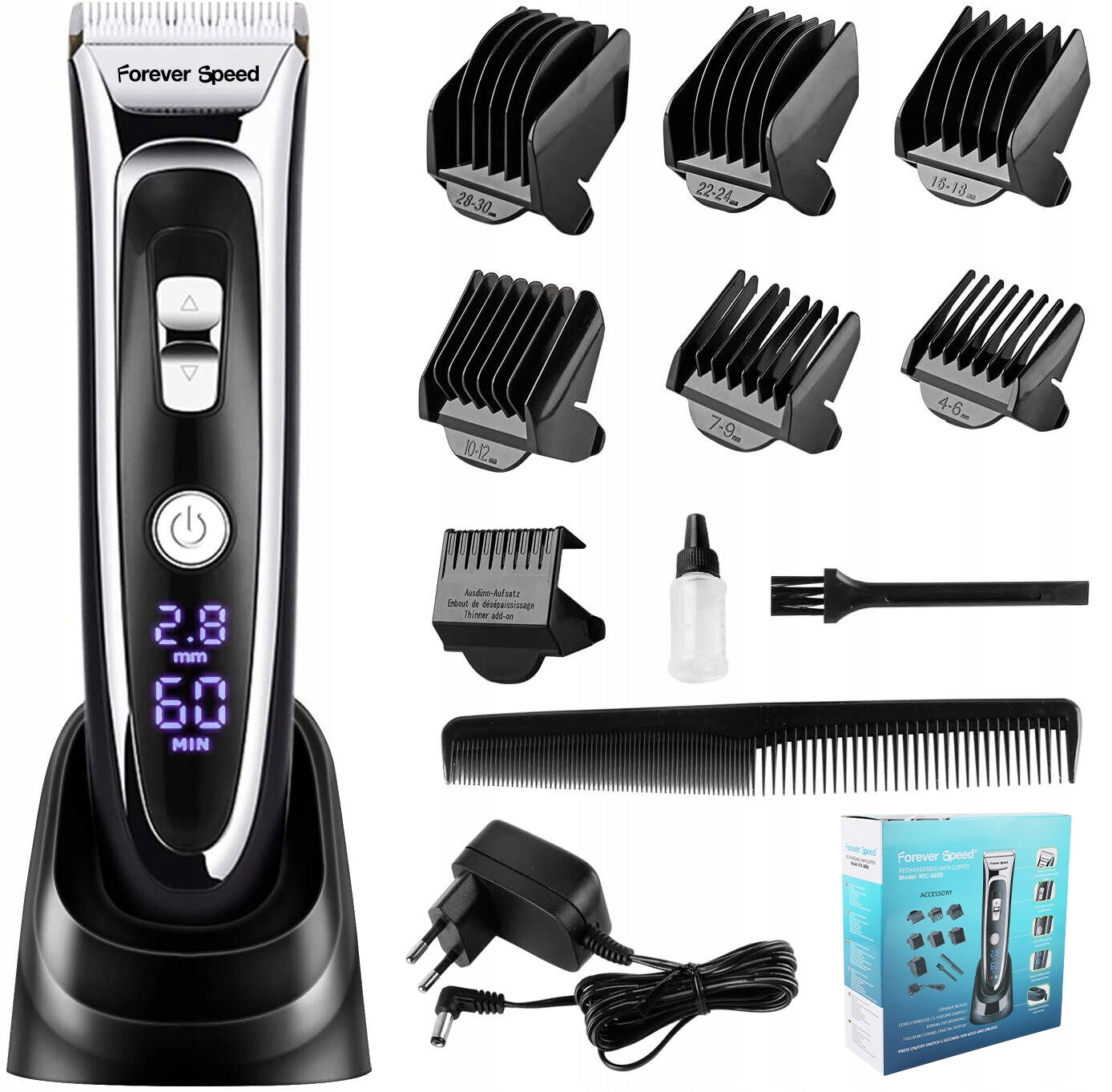 PROFESSIONAL CORDLESS CLIPPER CERAMIC AND TITANIUM LCD