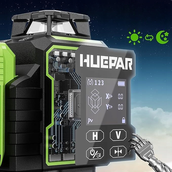 PROFESSIONAL CROSS LASER GREEN Huepar W04CG LEVEL 360° 40 m SUITCASE Brand Huepar