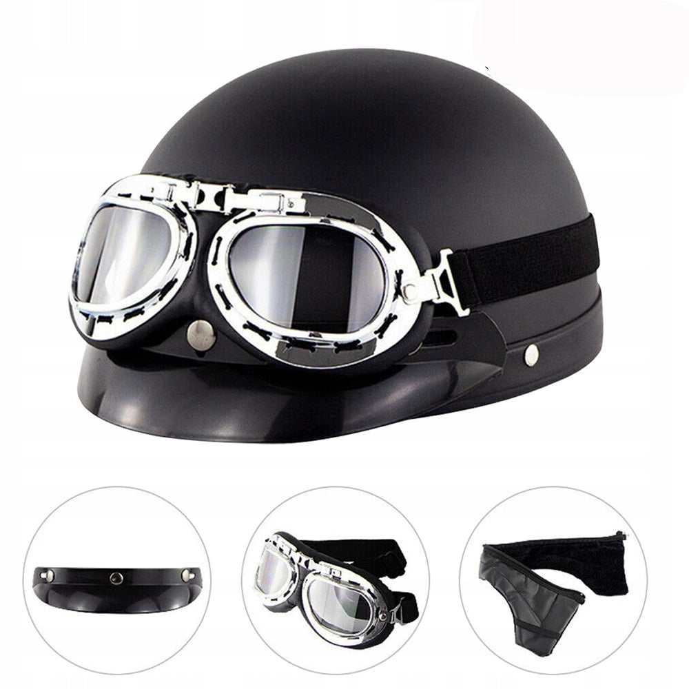 PROFESSIONAL HALF FACE MOTORCYCLE HELMET, MEN'S LEATHER PILOT HELMET