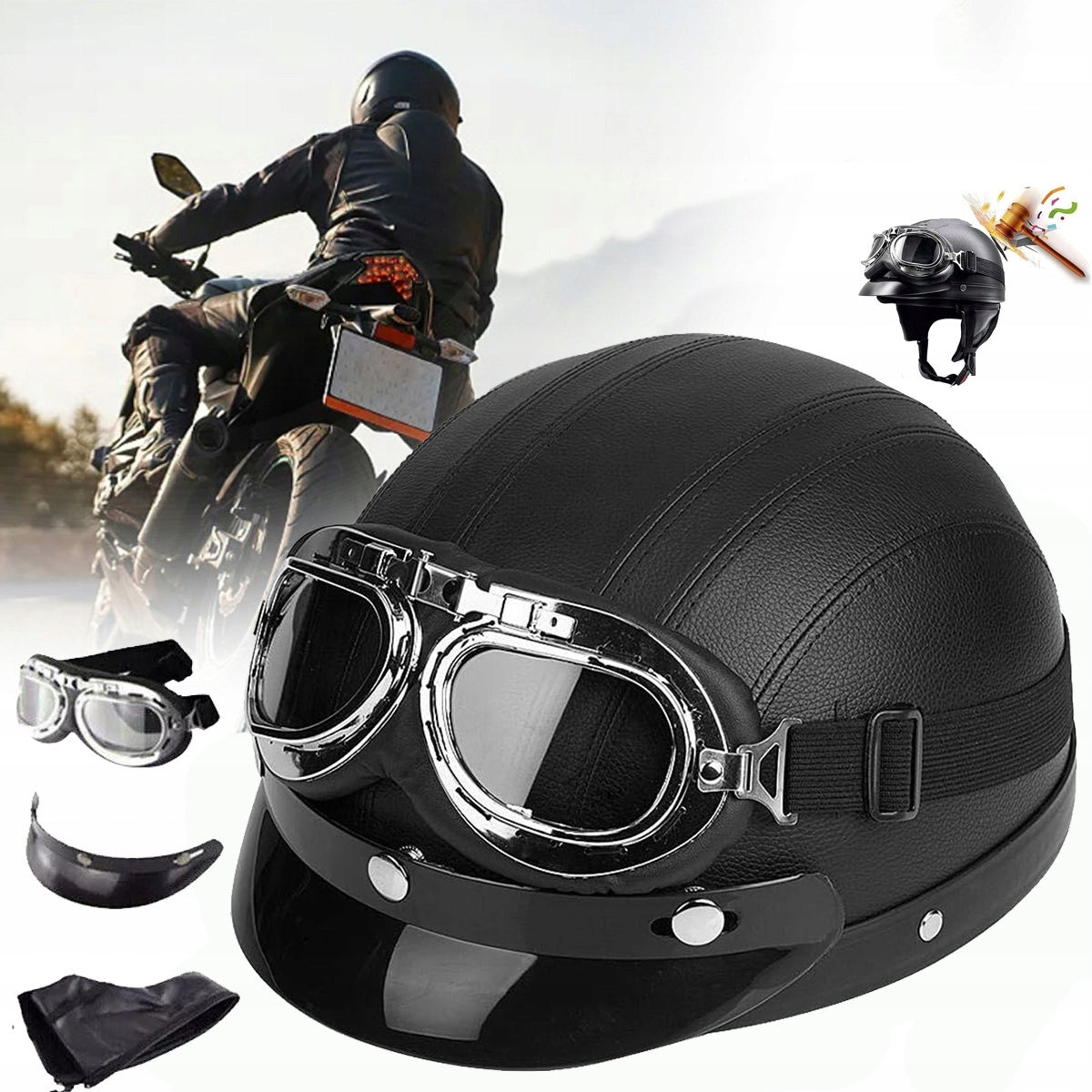PROFESSIONAL MOTORCYCLE HELMET WATERPROOF SEMI-LEATHER SCOOTER HELMET
