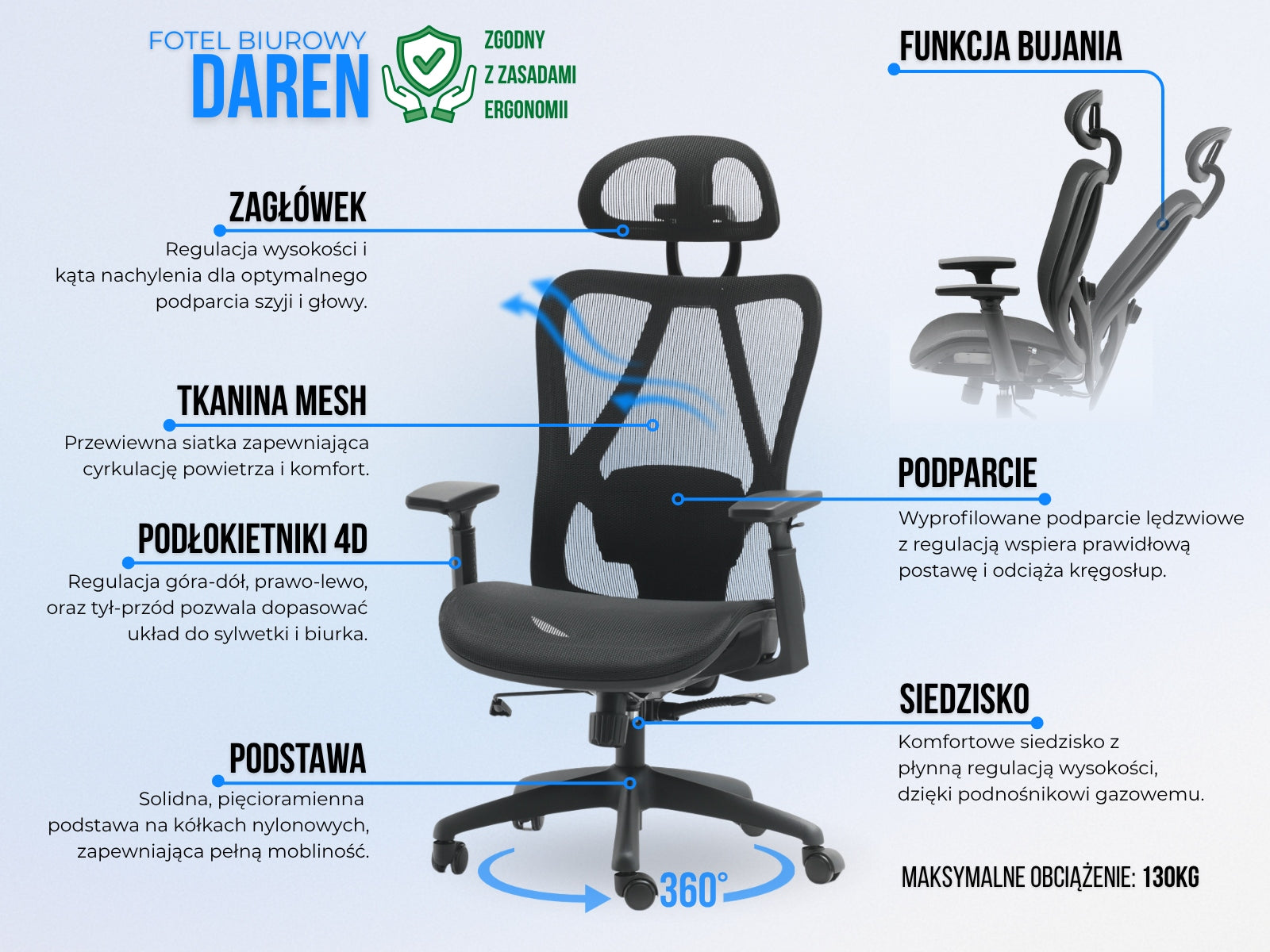 PROFESSIONAL OFFICE CHAIR WITH ADJUSTABLE HEADREST DAREN GREY MESH Manufacturer code 5907698687221