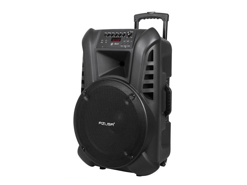 PROFESSIONAL PORTABLE ACTIVE COLUMN USB 15'' 2 WIRELESS MICROPHONES Brand Azusa