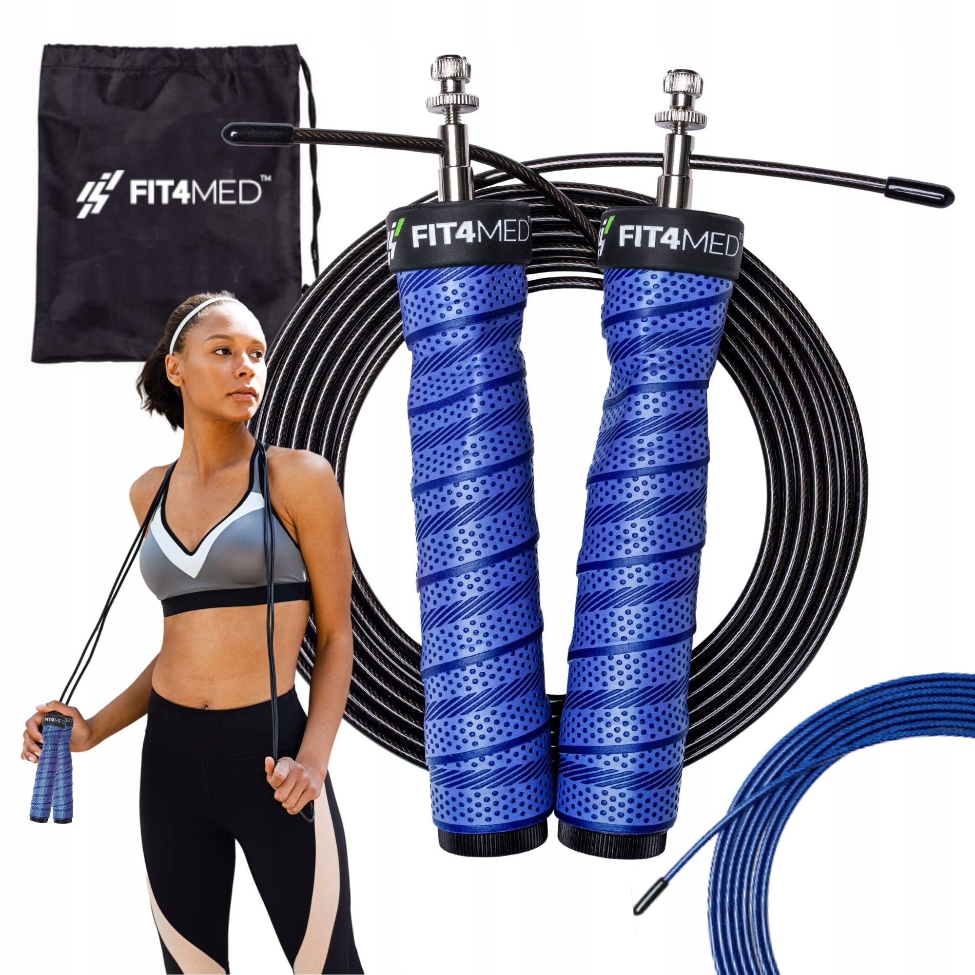 PROFESSIONAL TRAINING JUMP ROPE WITH JUMPING BEARINGS 2 LINKS SOLID Brand Fit4Med