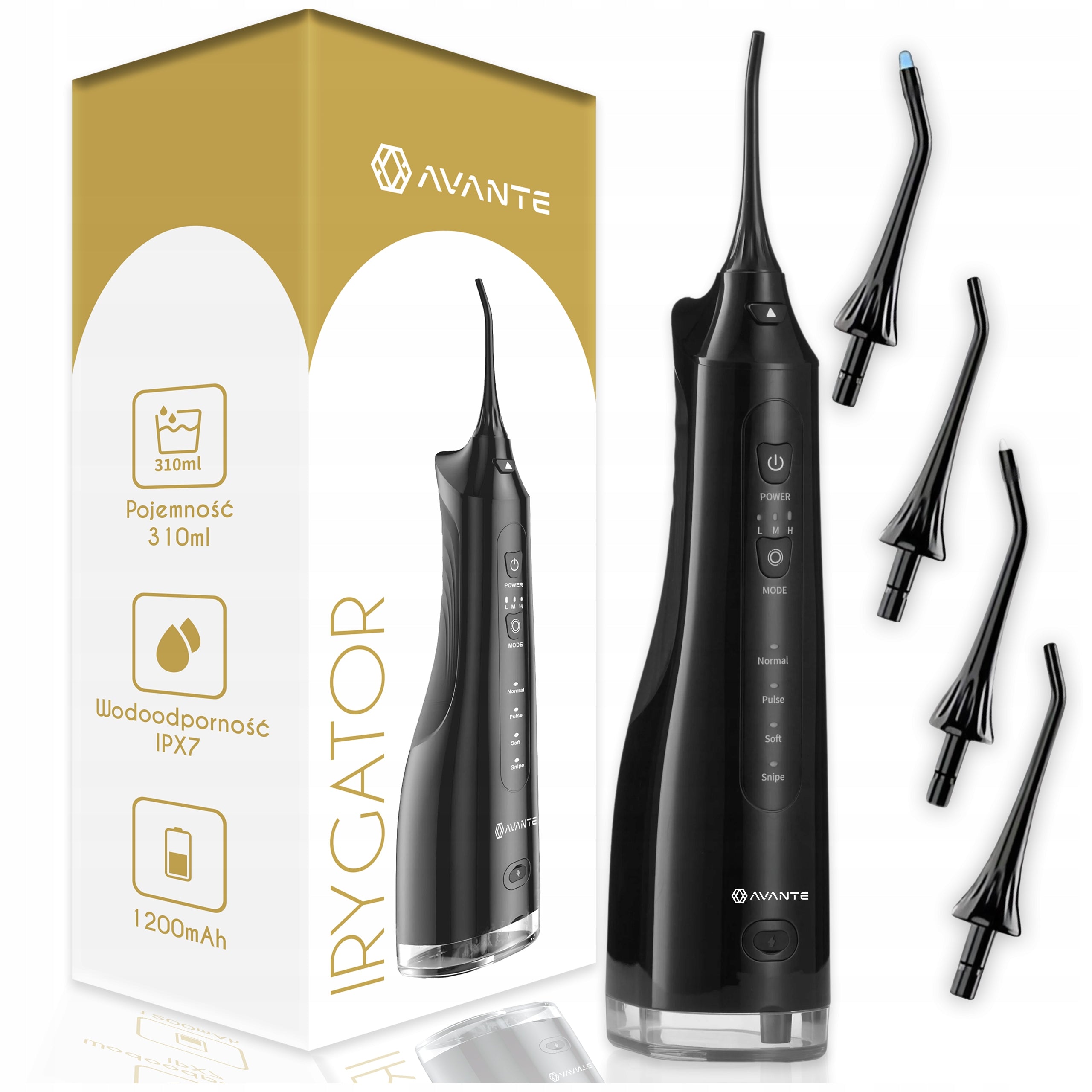 PROFESSIONAL WIRELESS TOOTH IRRIGATOR 4 OPERATING MODES + 3 NOZZLES