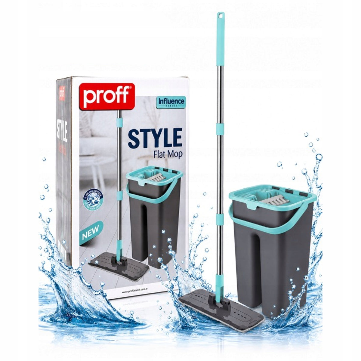 PROFF FLAT flat mop with two-chamber bucket squeezer MICROFIBER 9l