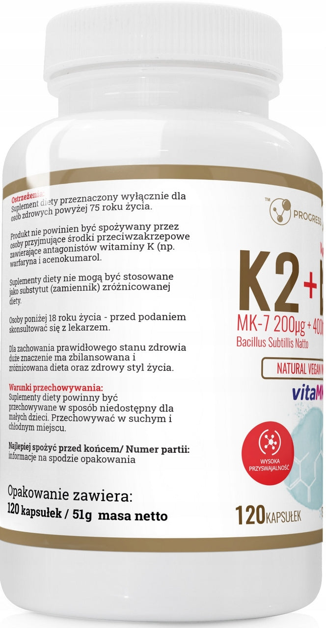 PROGRESS LABS Vitamin K2 200 uq + D3 4000 IU in oil MCT 120 capsules Manufacturer code 5906660414704