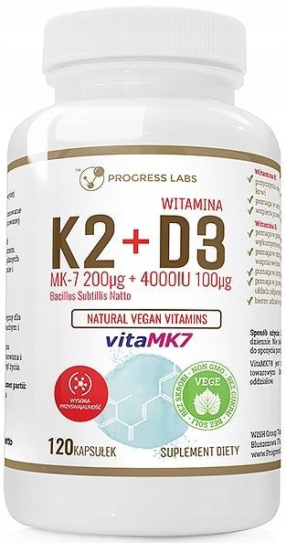 PROGRESS LABS Vitamin K2 200 uq + D3 4000 IU in oil MCT 120 capsules